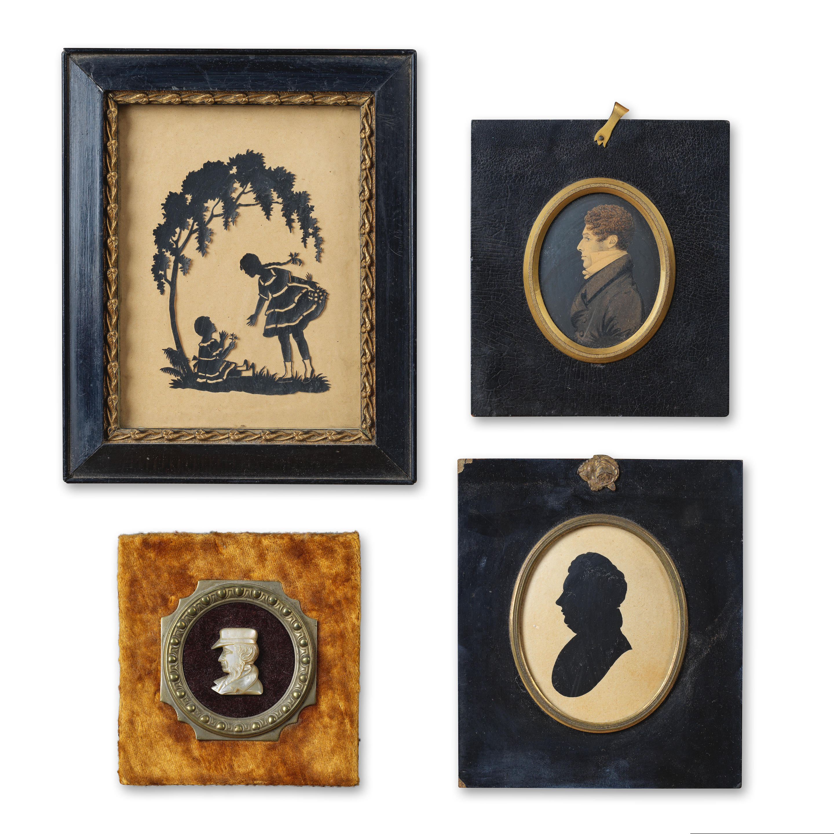 ENSEMBLE DE CINQ MINIATURES ET PAPIERS D COUP S XIXE