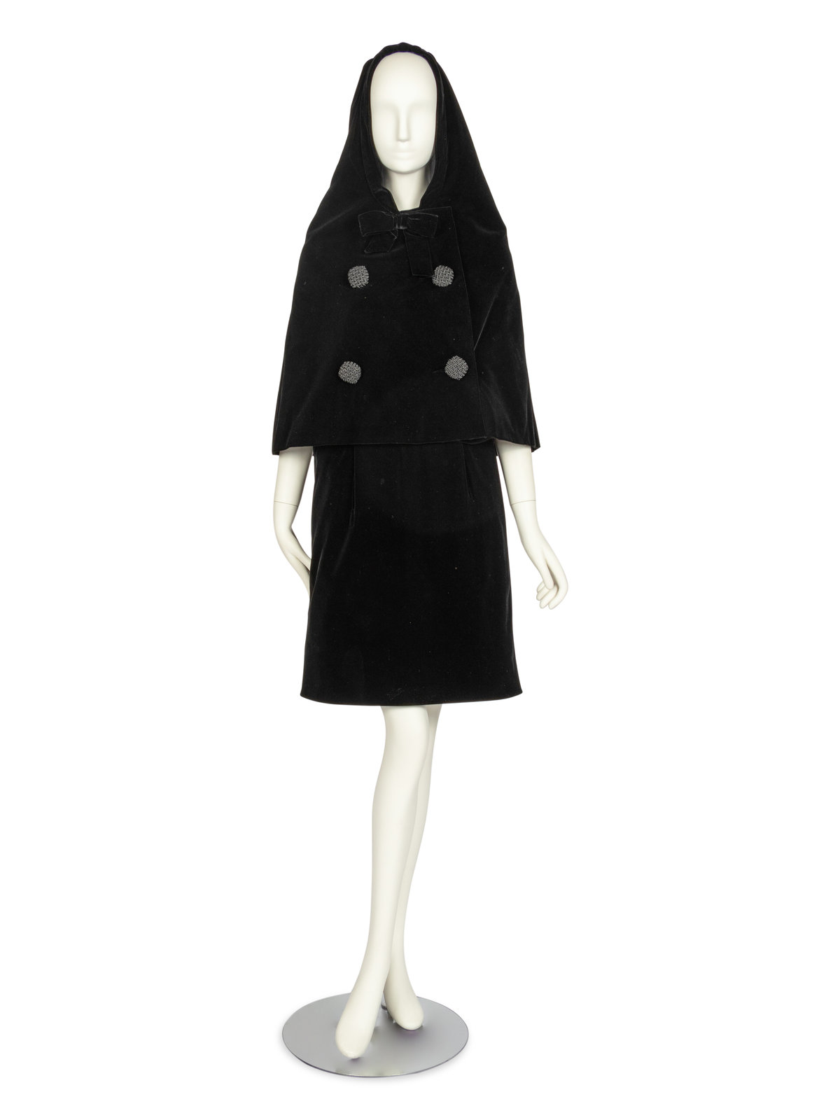 Pierre Cardin Haute Couture Dress and Hood 1960s Black haute