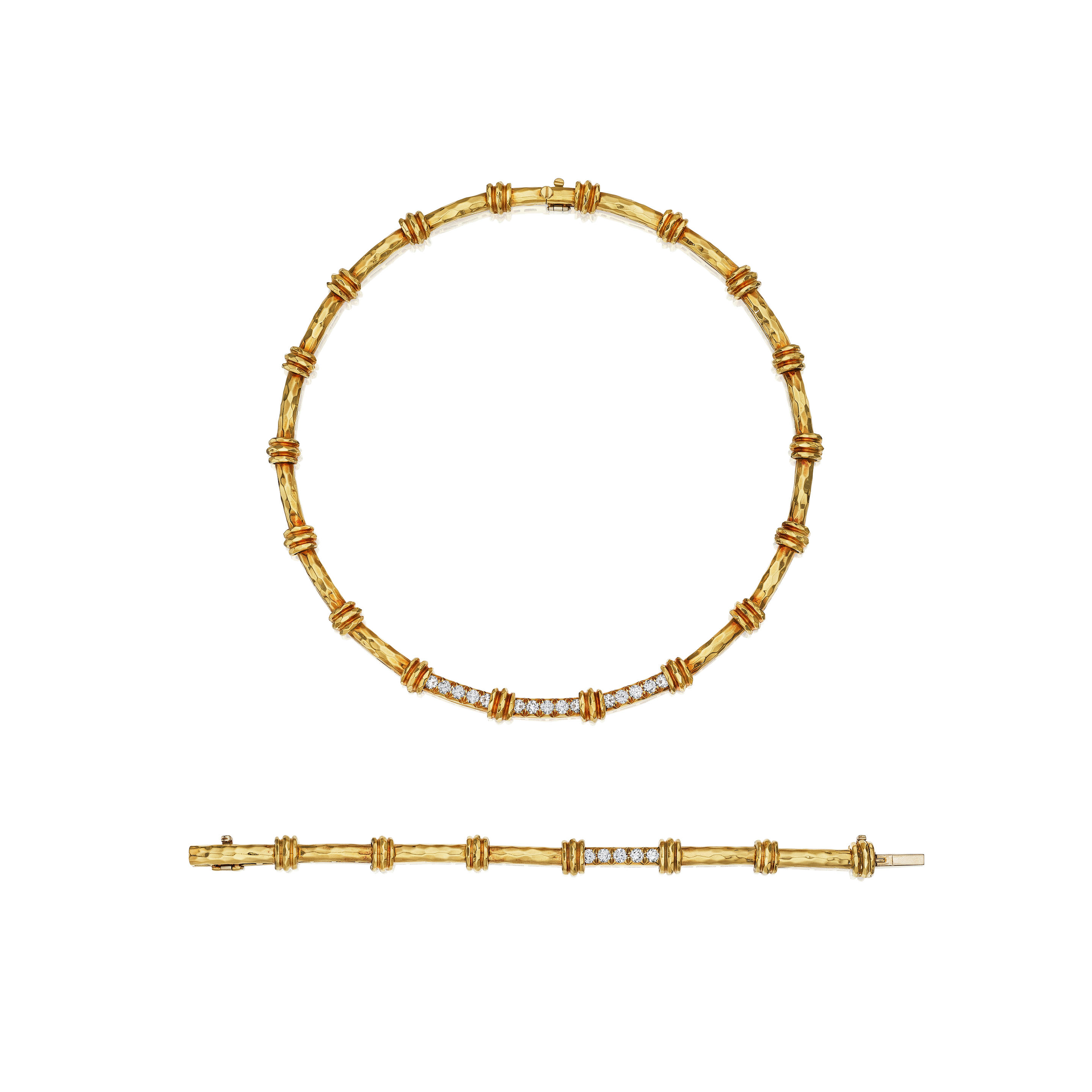 HENRY DUNAY AN 18K GOLD AND DIAMOND NECKLACE AND BRACELET