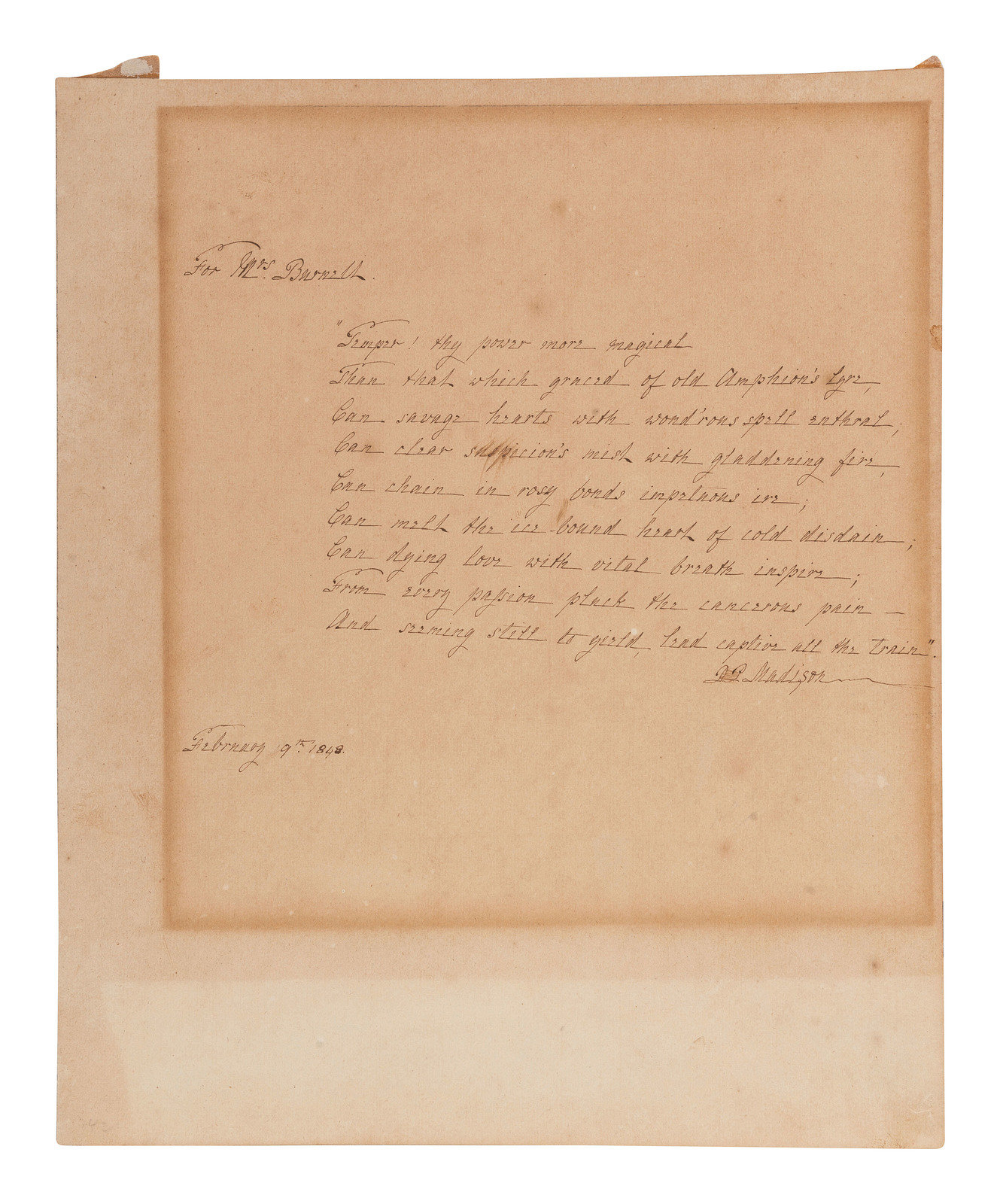 MADISON Dolley P 1768 1849 Autograph quote signed D P