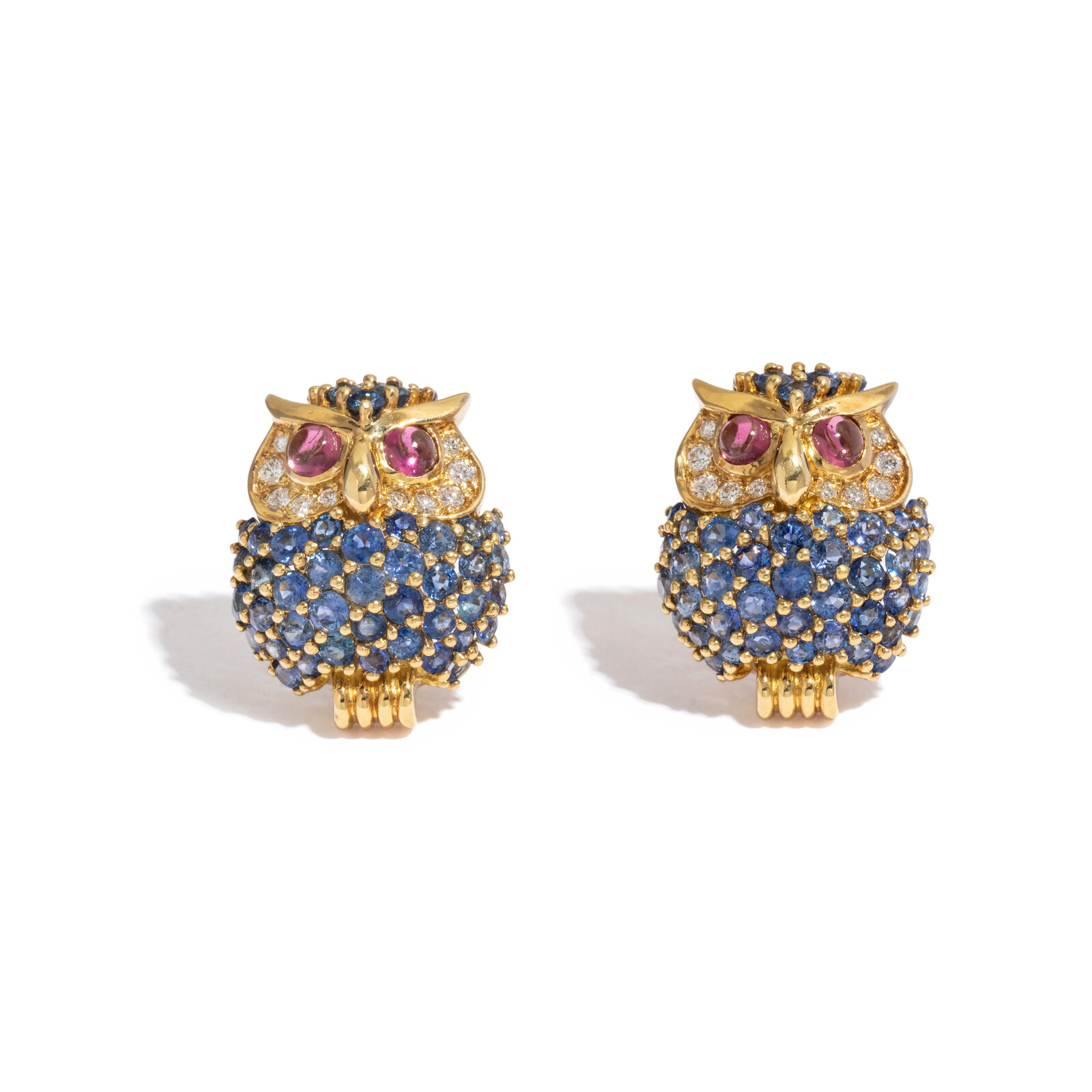 JEAN VITAU SAPPHIRE DIAMOND AND RUBY CLIP EARRINGS Round cabochon