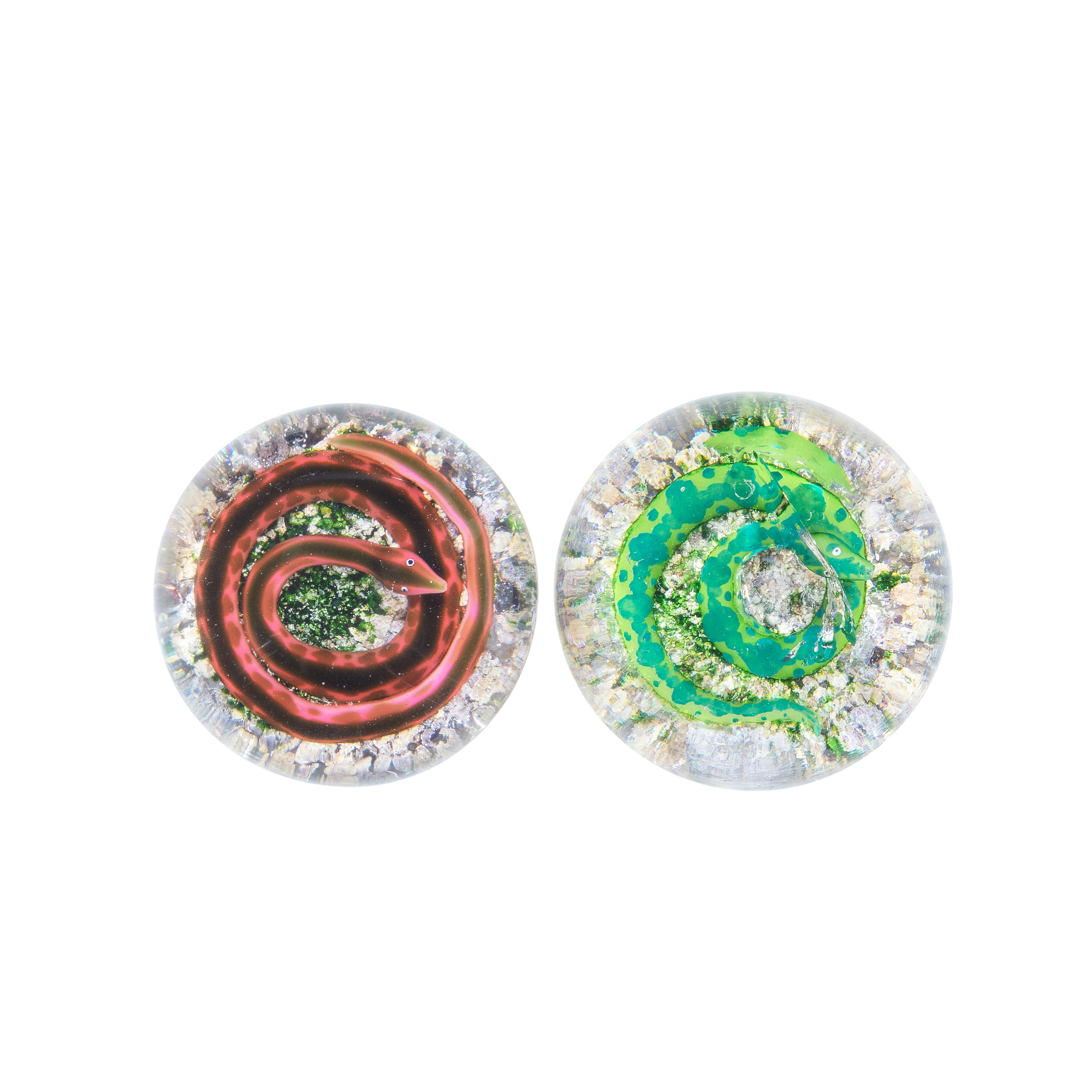 TWO BACCARAT SNAKE PAPERWEIGHTS CIRCA 1850 Both inset with a