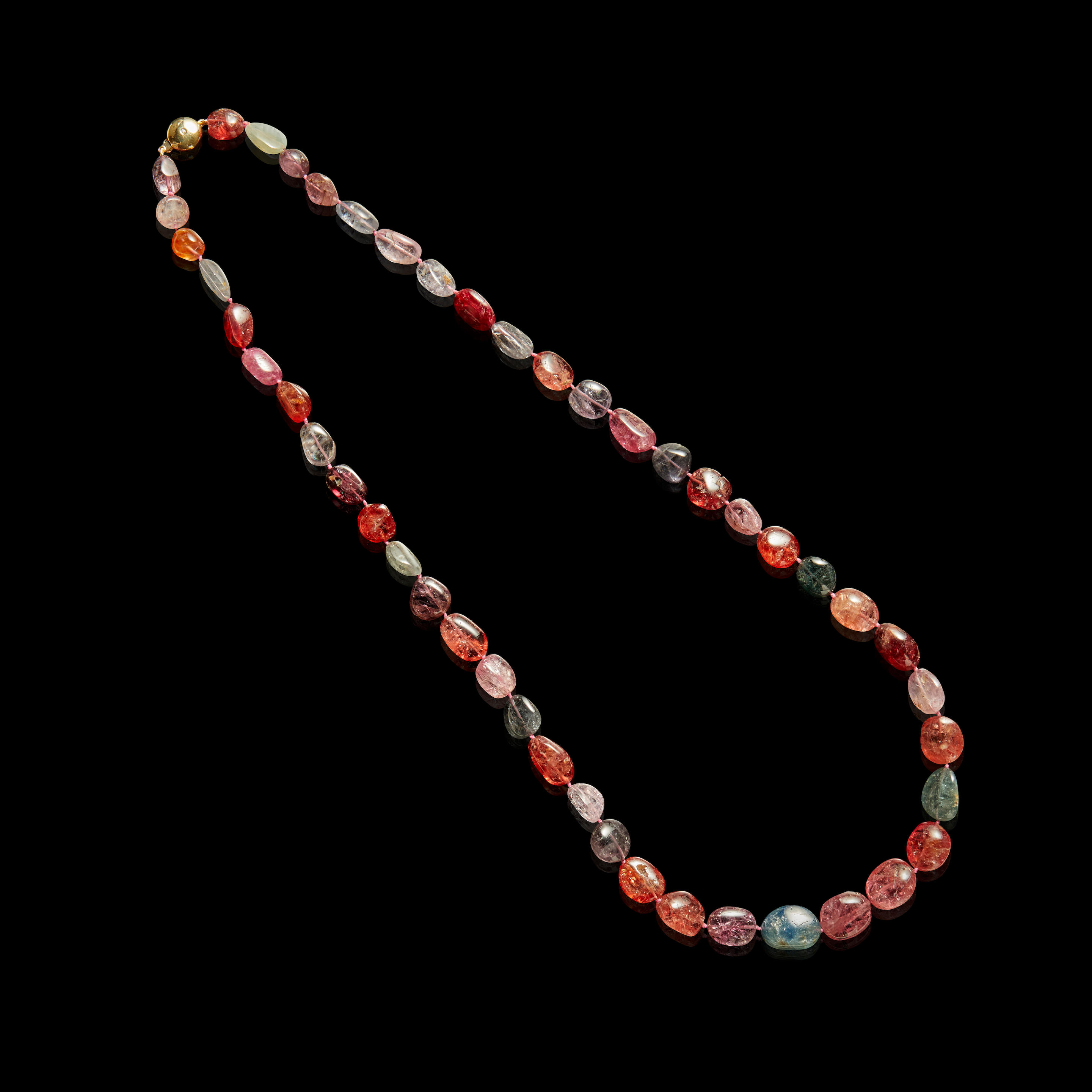 MULTI COLOR SPINEL BEAD NECKLACE Burma Comprising forty seven multi