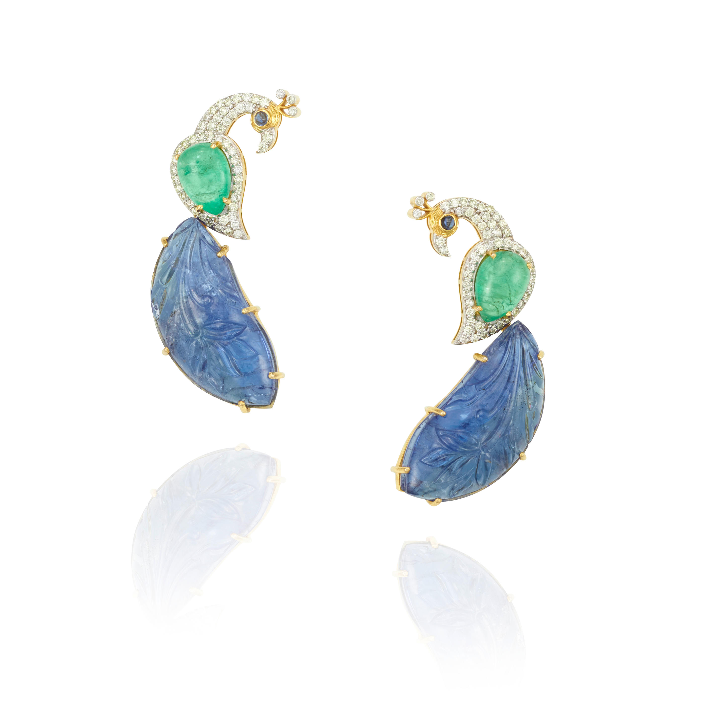 A PAIR OF 14K BI COLOR GOLD AND GEM SET