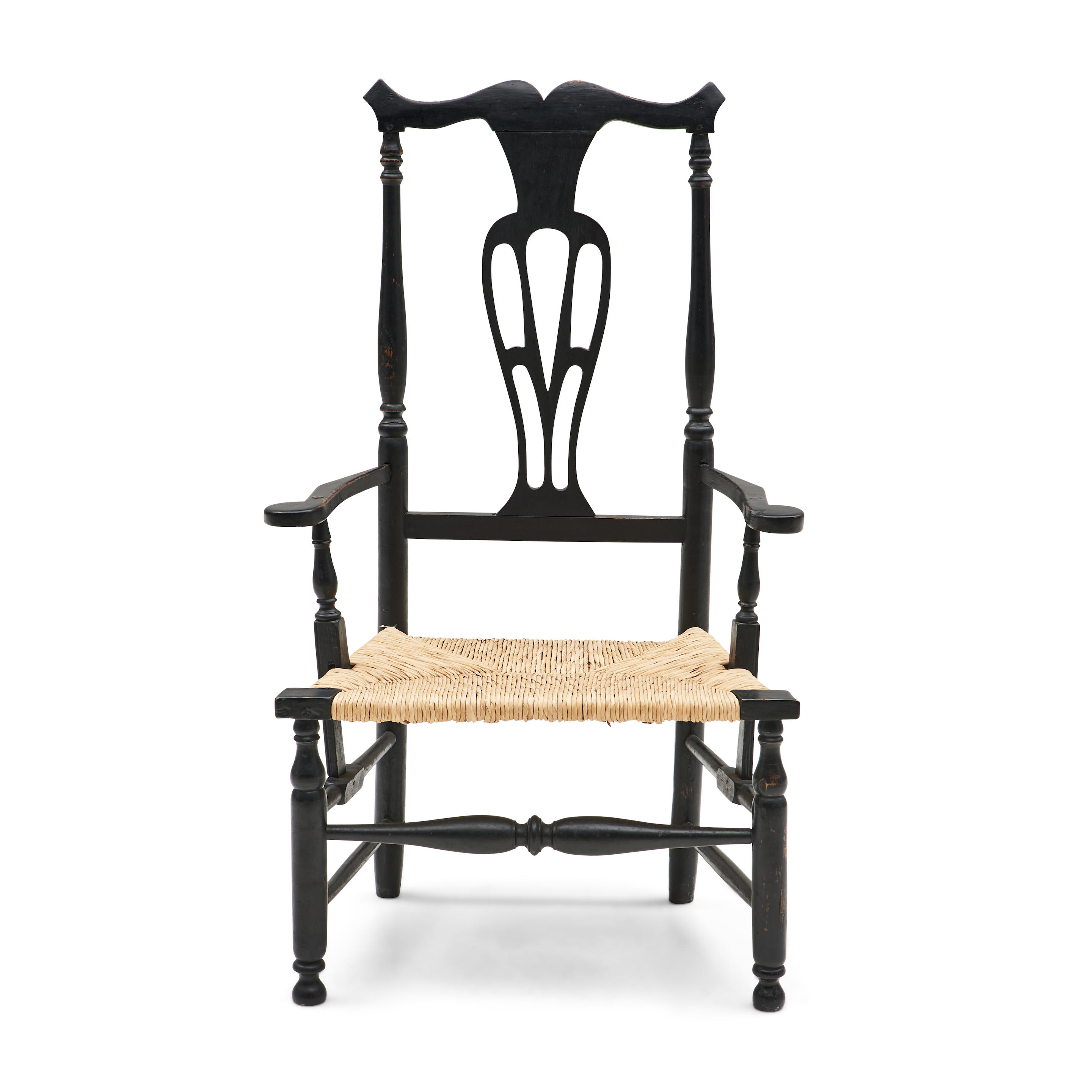 BLACK PAINTED ARMCHAIR New England last half of the 18th