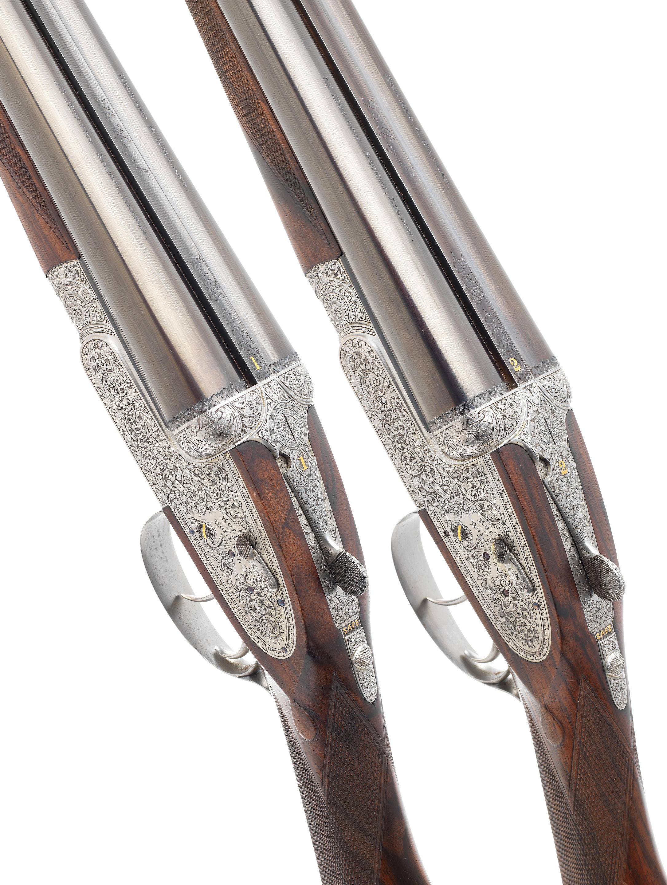 A PAIR OF 12 BORE ROYAL SELF OPENING SIDELOCK EJECTOR