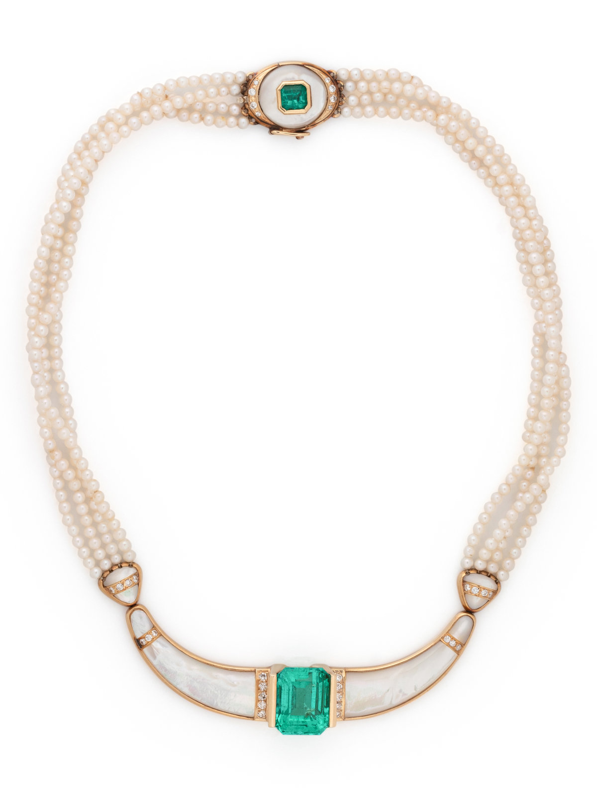 EMERALD MOTHER OF PEARL AND CULTURED PEARL NECKLACE Consisting of