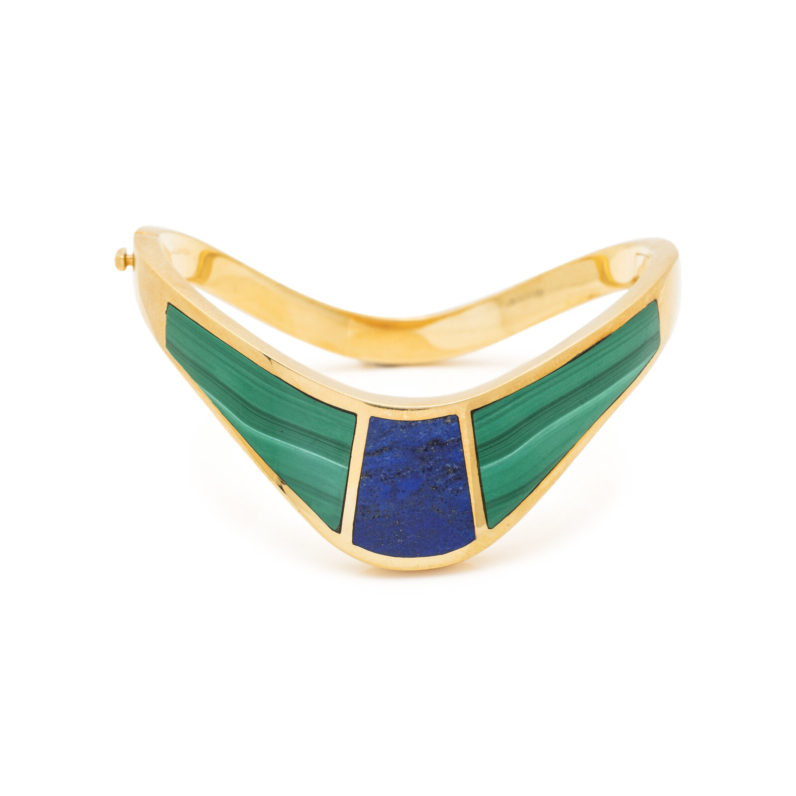 MALACHITE AND LAPIS LAZULI BANGLE BRACELET Inlay of malachite and