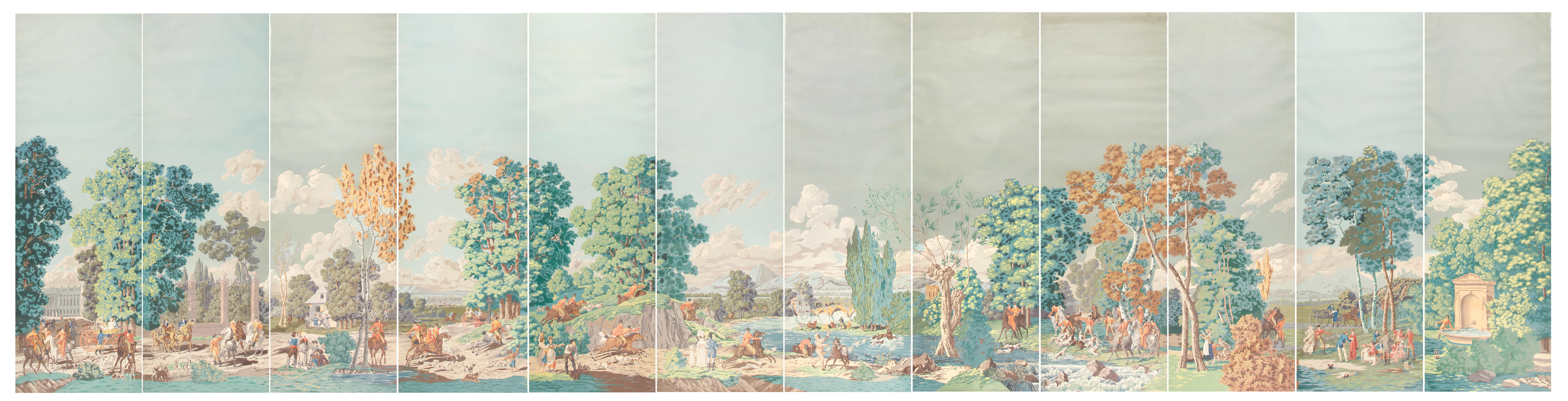 A SET OF TWELVE UNUSUAL HAND PAINTED LES CHASSES DE