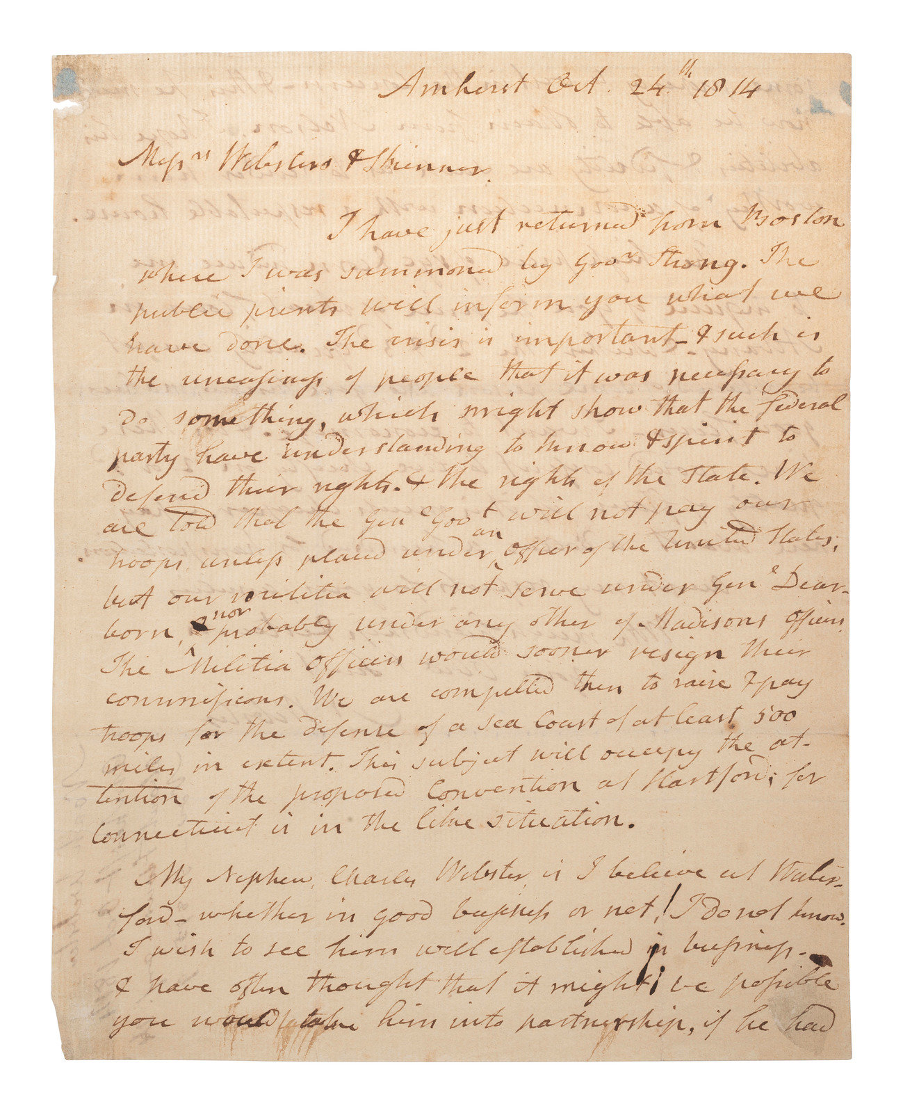 WEBSTER Noah 1758 1843 Autograph letter signed N Webster Amherst