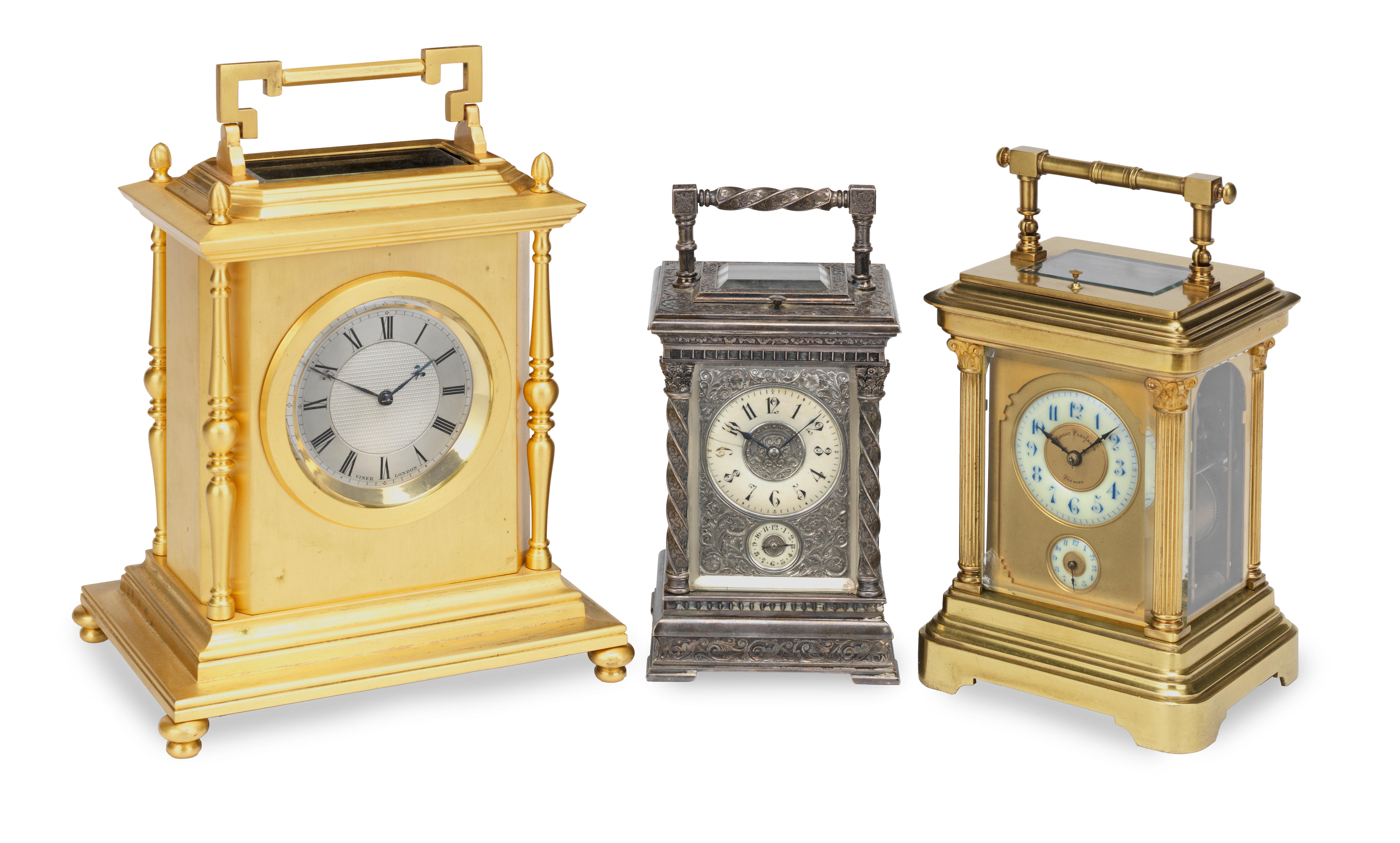 A MID 19TH CENTURY FRENCH ENGRAVED SILVERED BRASS CARRIAGE CLOCK