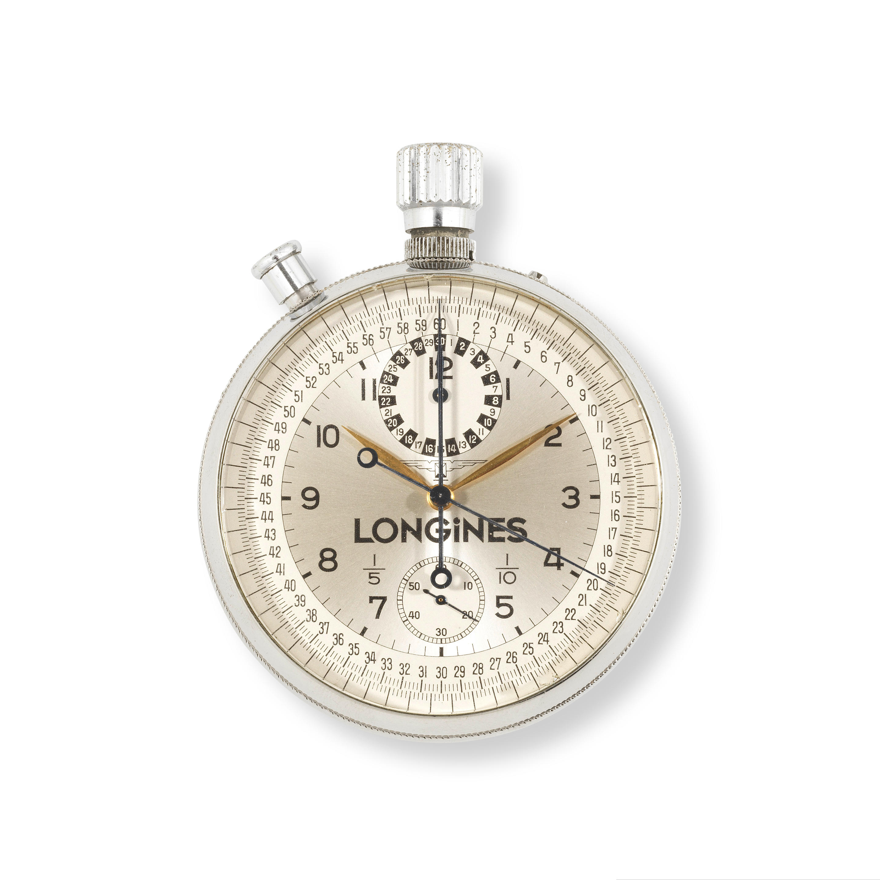 LONGINES A STAINLESS STEEL KEYLESS WIND OPEN FACE SPLIT SECOND