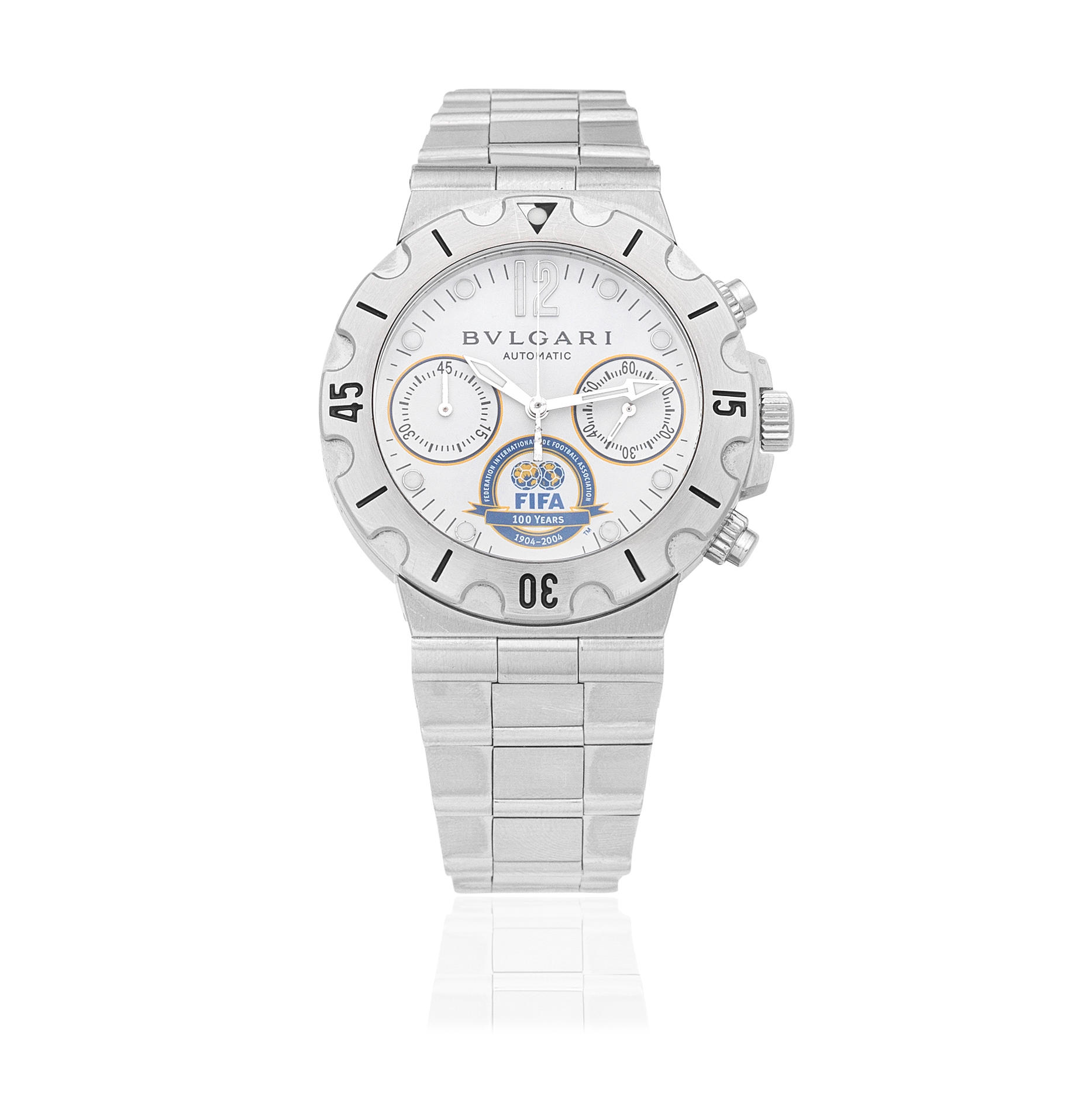 BULGARI A LIMITED EDITION STAINLESS STEEL AUTOMATIC CALENDAR CHRONOGRAPH BRACELET