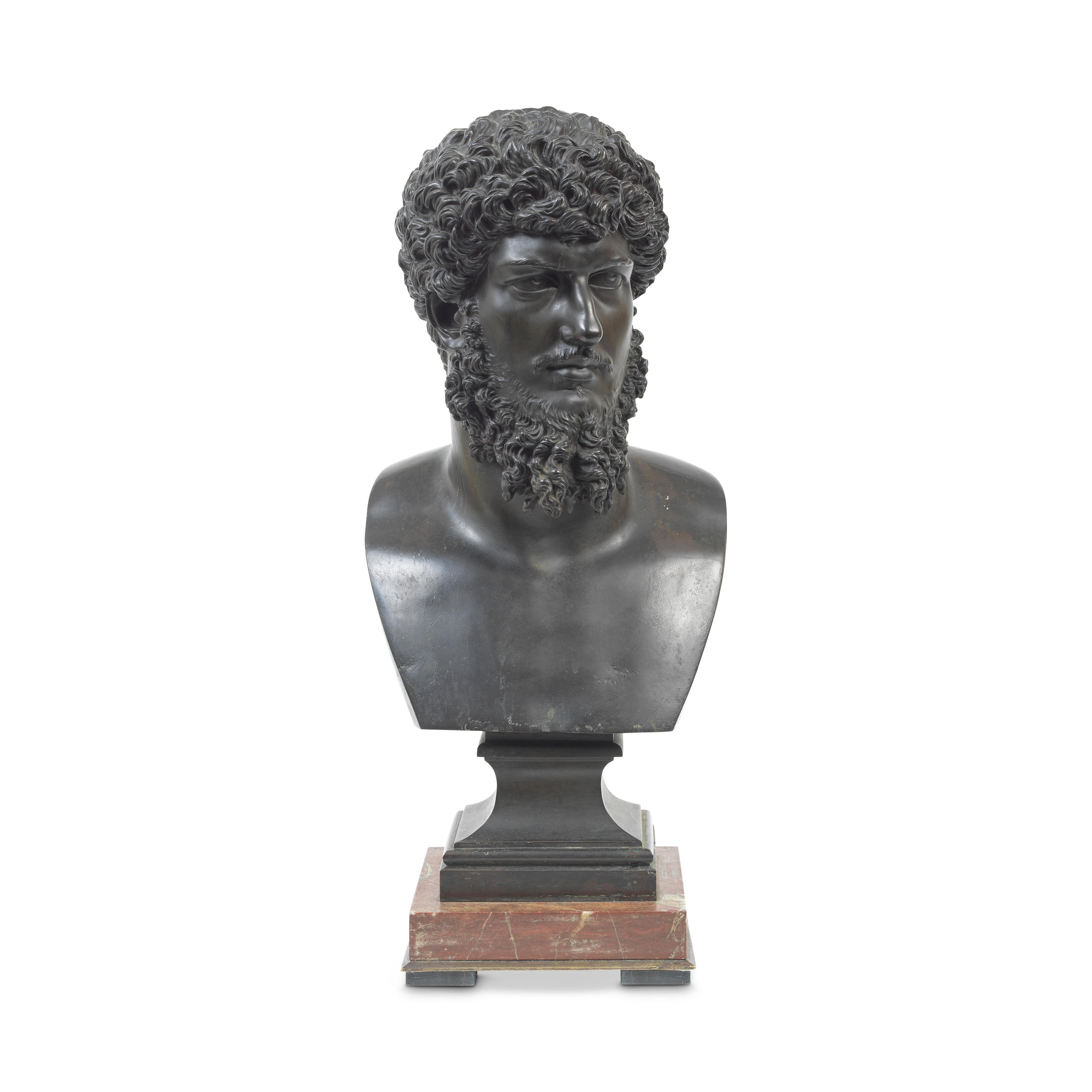 A LATE 19TH CENTURY PATINATED BRONZE BUST OF LUCIUS AURELIUS