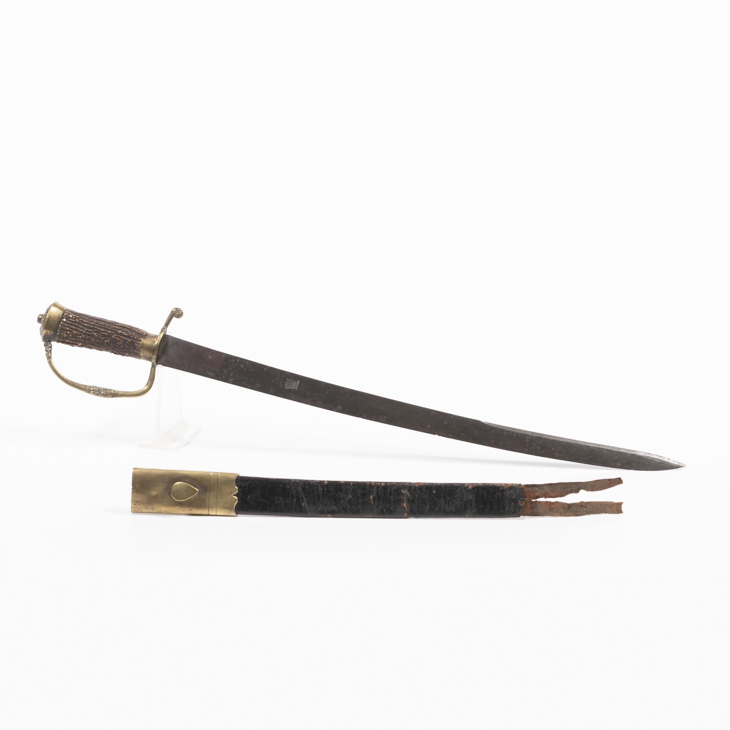 EARLY ENGLISH HUNTING SWORD AND SCABBARD FIRST HALF OF THE