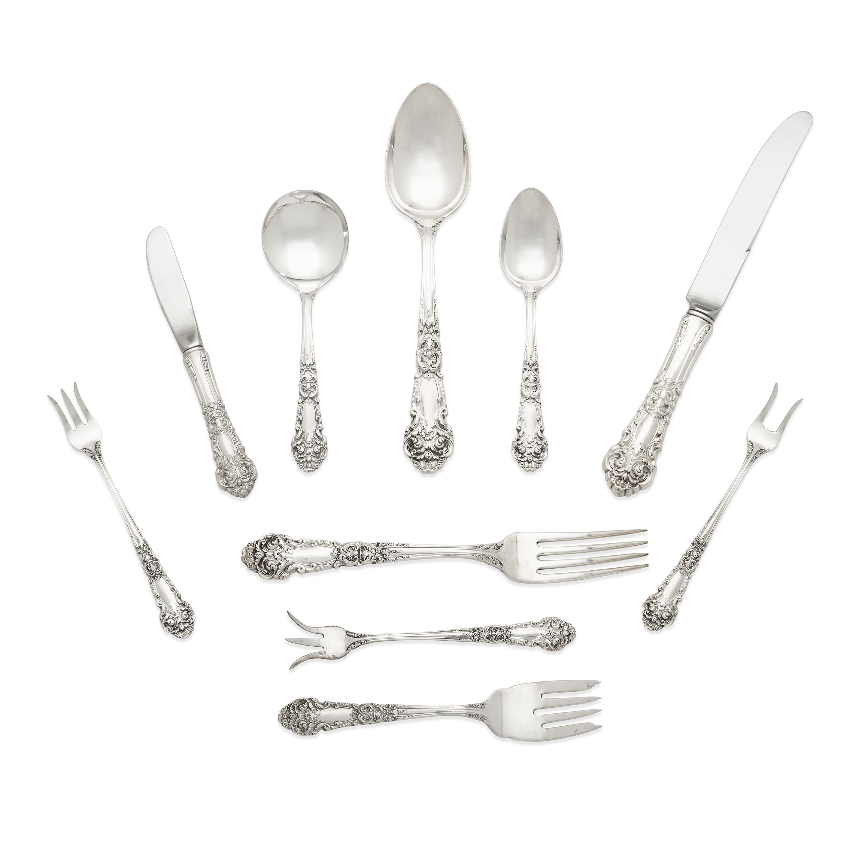 AN AMERICAN STERLING SILVER FLATWARE SERVICE FOR TWELVE by Reed