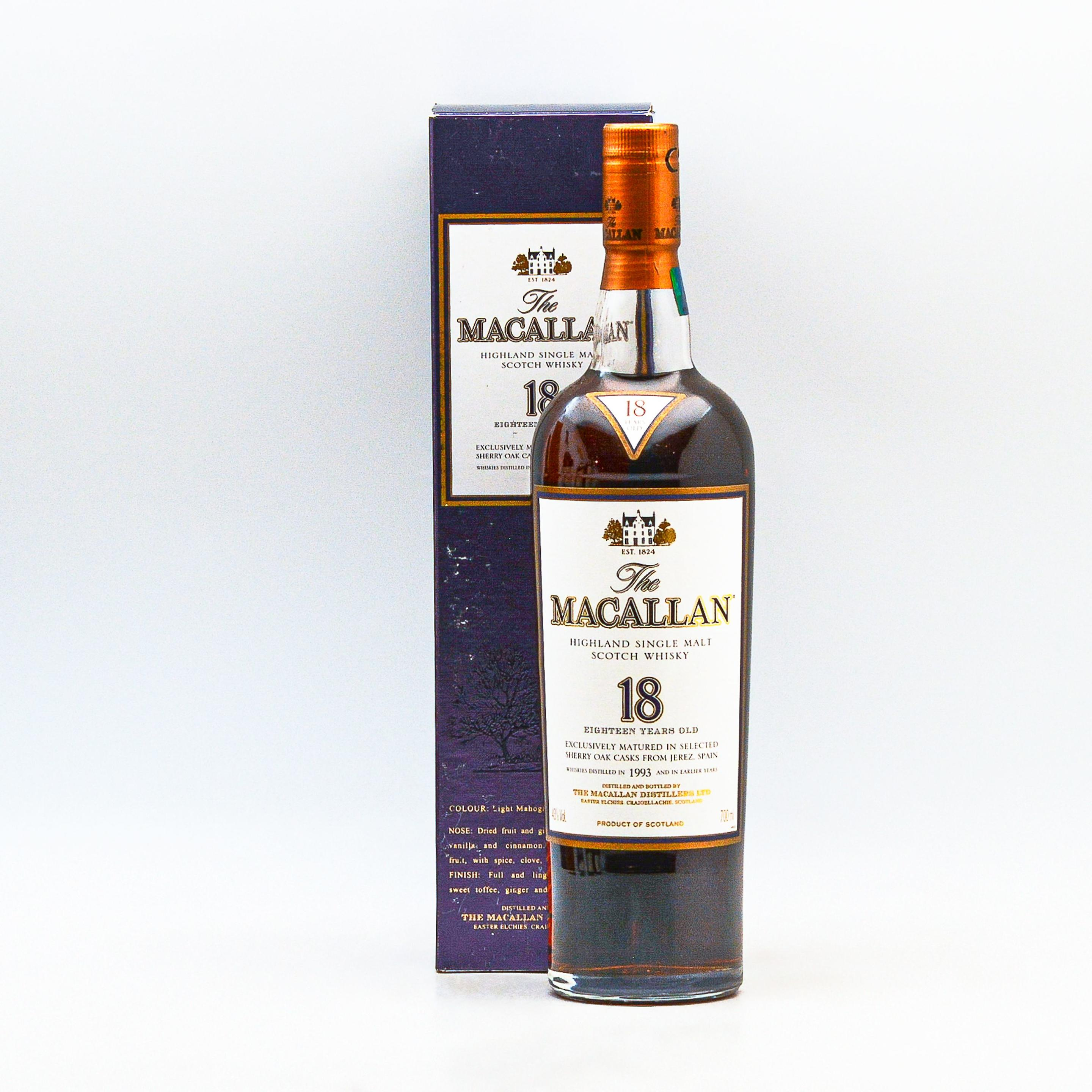 MACALLAN 18 YEARS OLD DISTILLED 1993 AND EARLIER 1 70CL