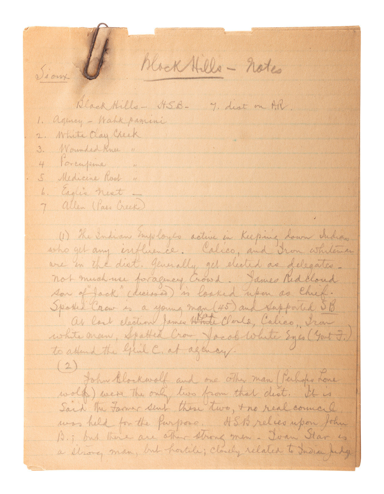 NATIVE AMERICANS A group of documents related to the Sioux