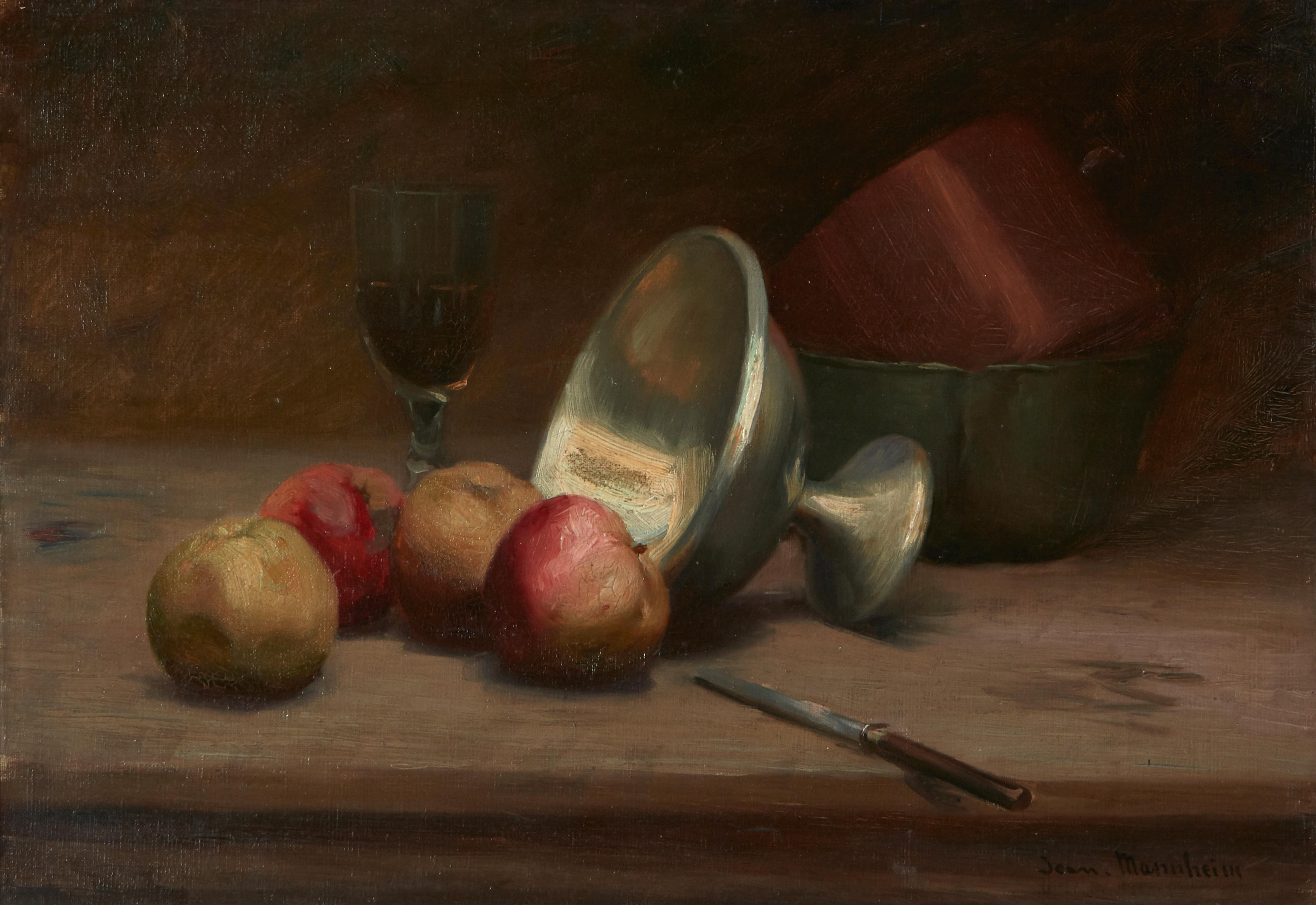 JEAN MANNHEIM 1861 1945 Still Life with Apples and Pewter