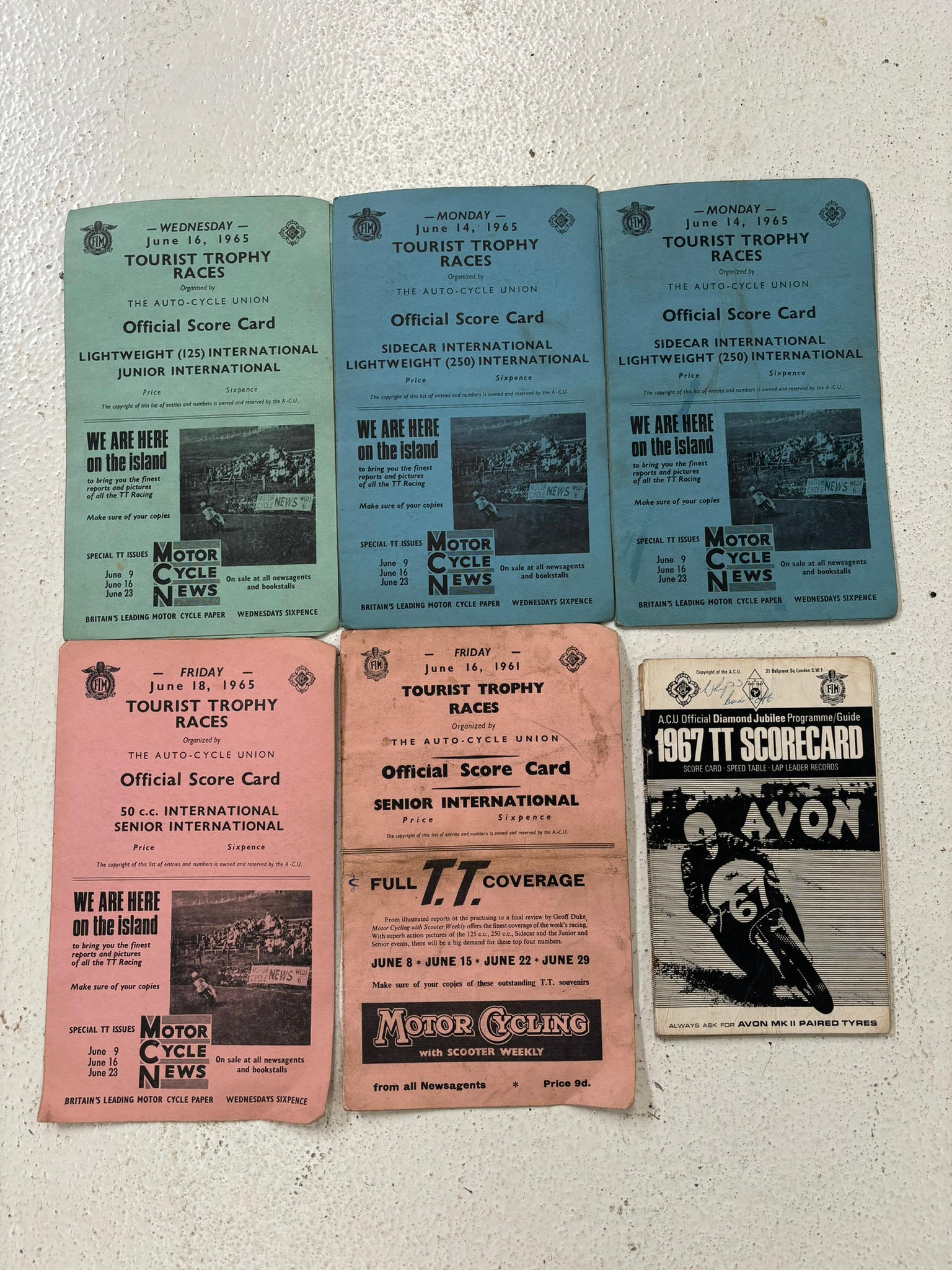 A SELECTION OF ISLE OF MAN TT SCORECARDS FROM THE