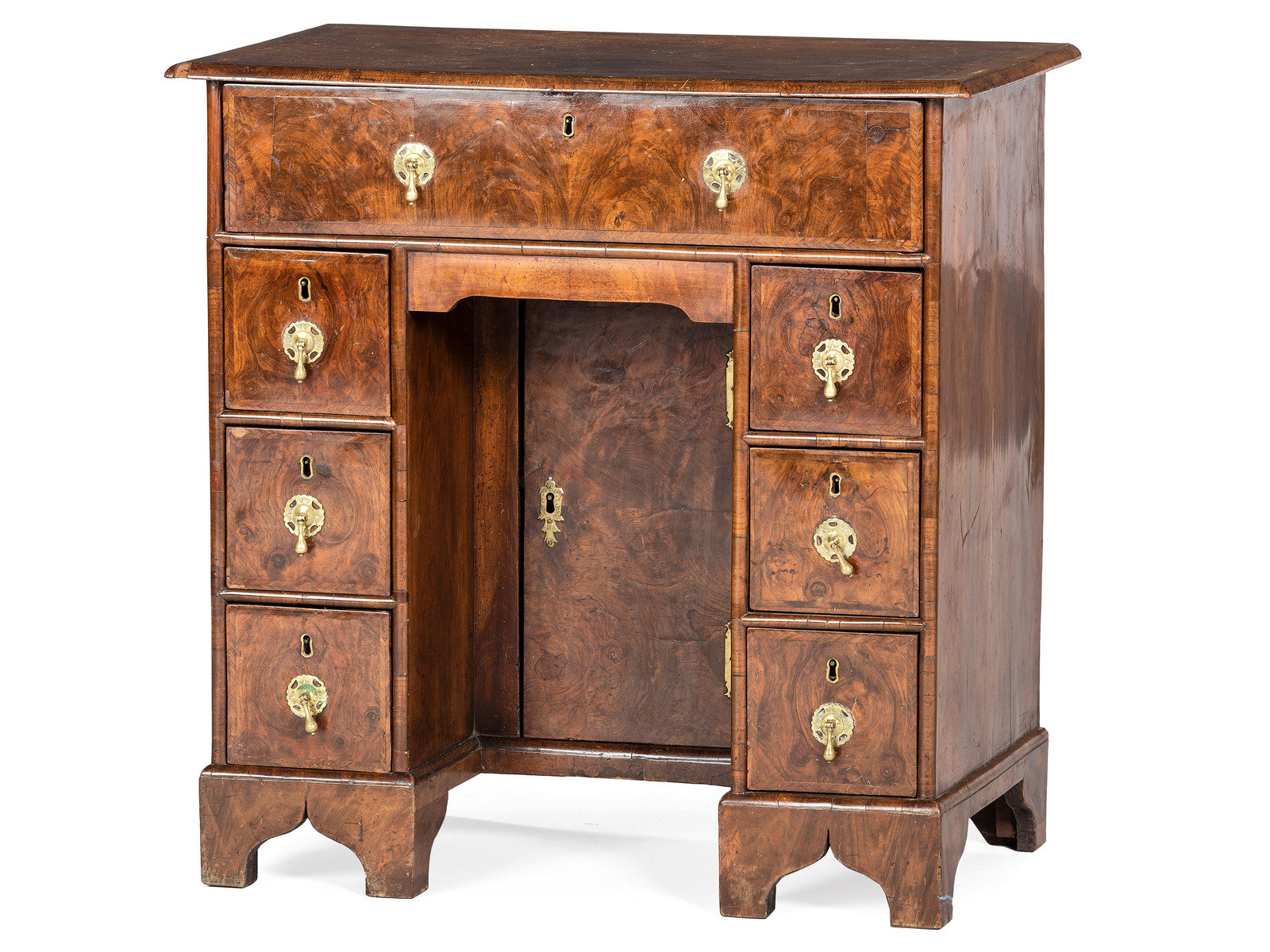 A Georgian Burlwood Diminutive Kneehole Desk Late 18th Early 19th