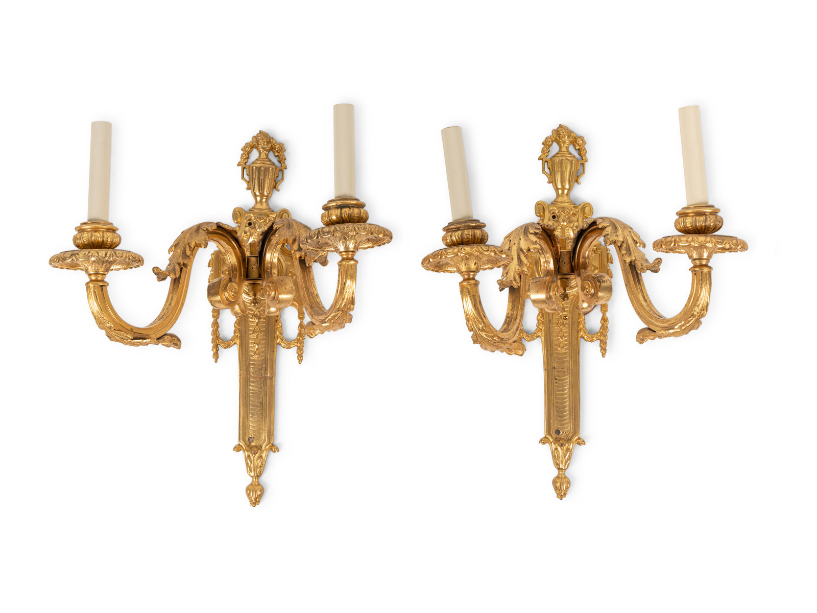 A Pair of Louis XVI Style Gilt Bronze Two Light