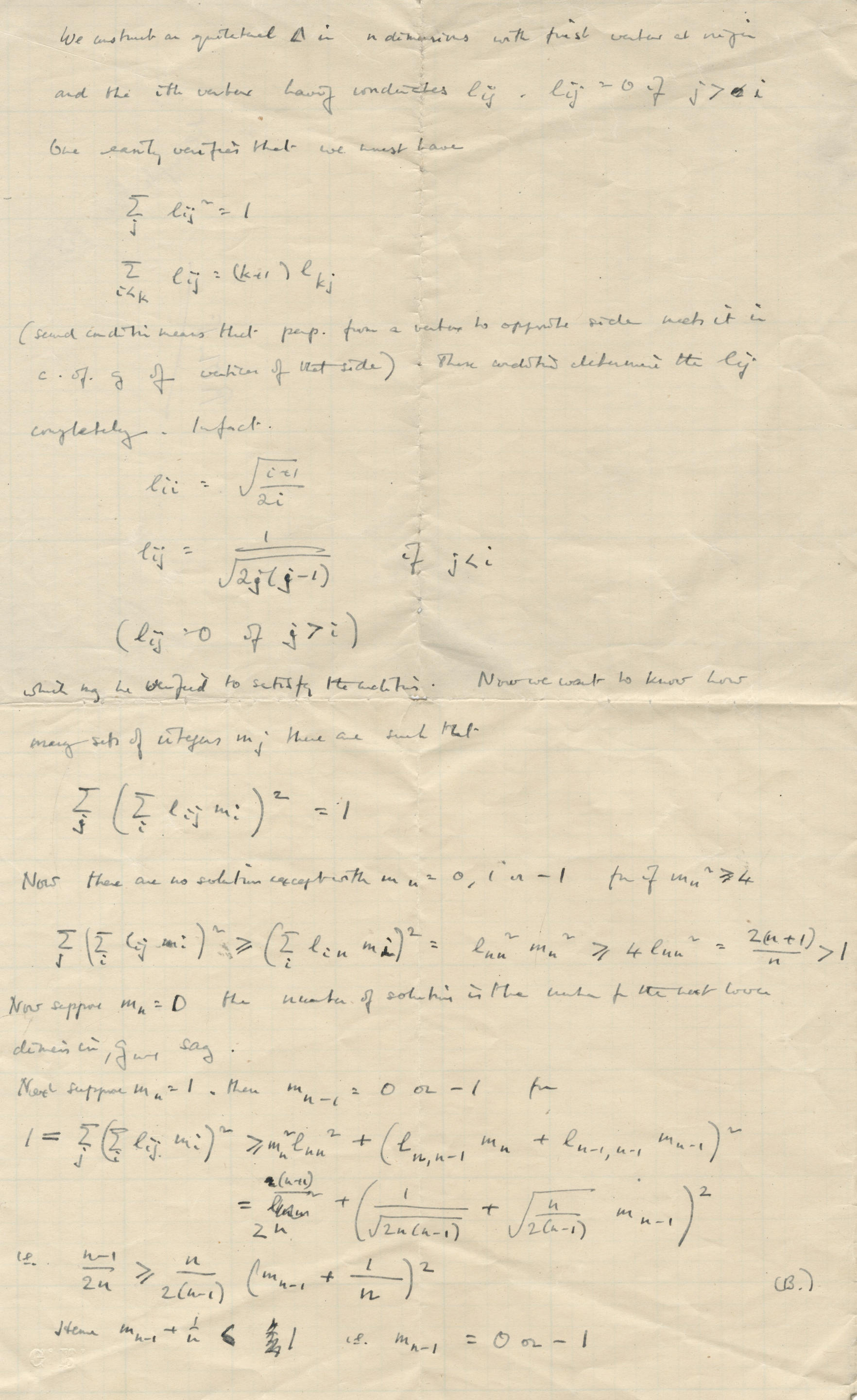 TURING ALAN Autograph mathematical calculations setting out a problem in