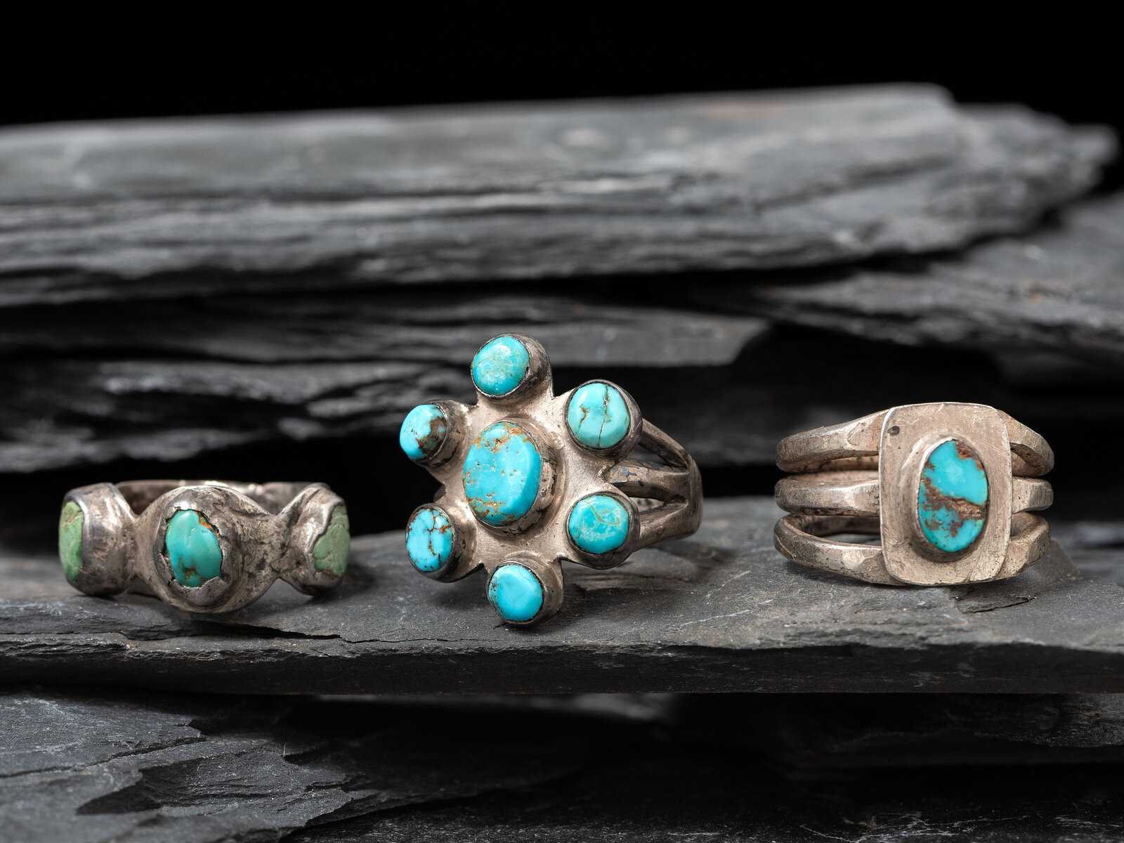 Navajo Ingot and Turquoise Rings Collected by Hoffman Birney 1891