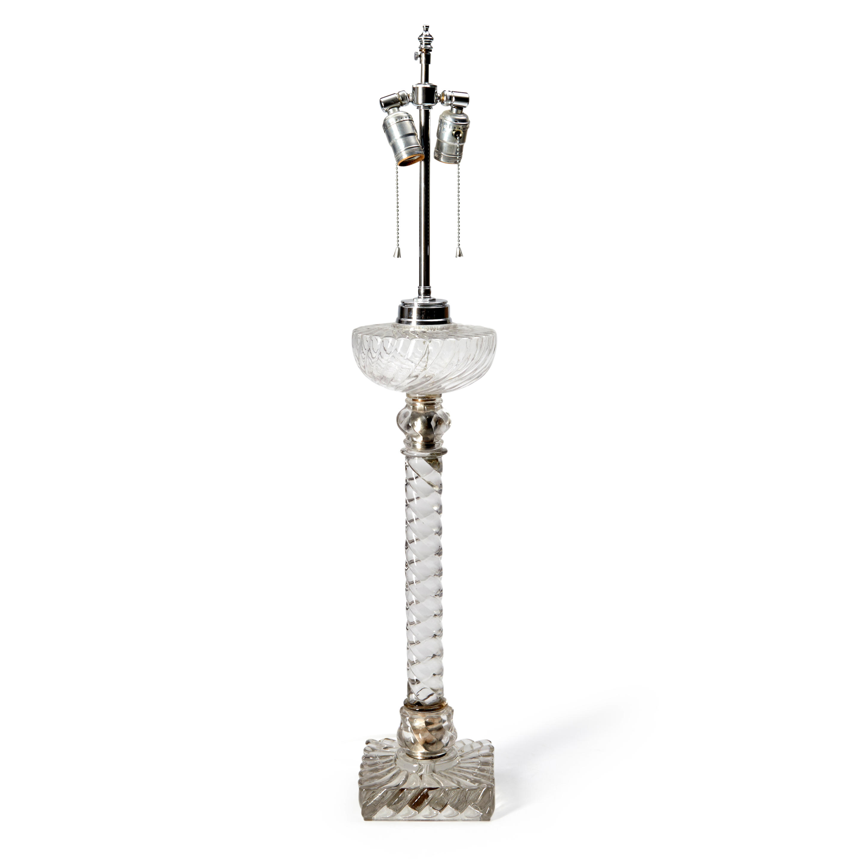 BACCARAT TYPE COLORLESS MOLDED GLASS BANQUET LAMP French 20th century
