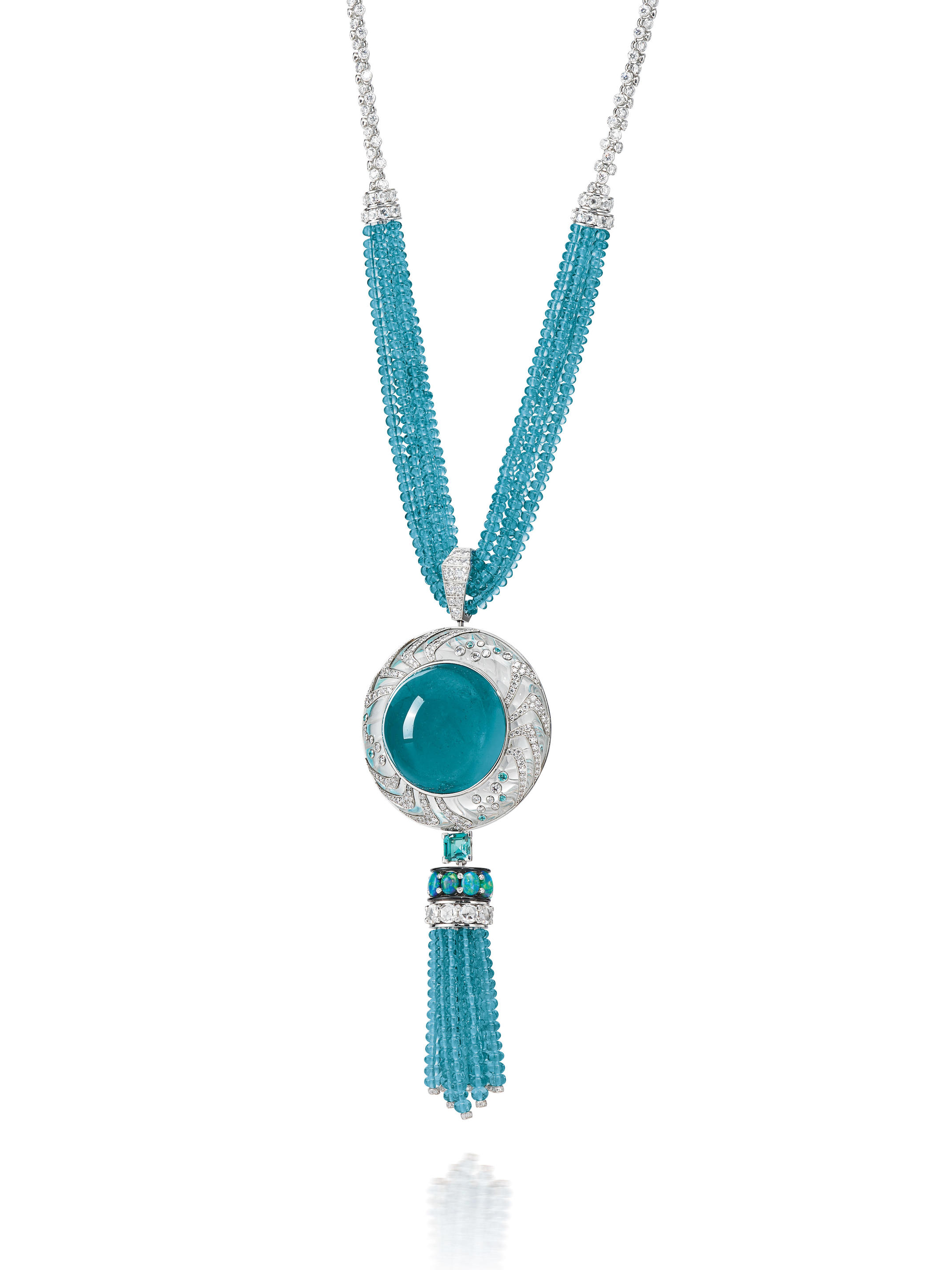 CARTIER AN AQUAMARINE GEM SET AND DIAMOND PENDANT NECKLACE The