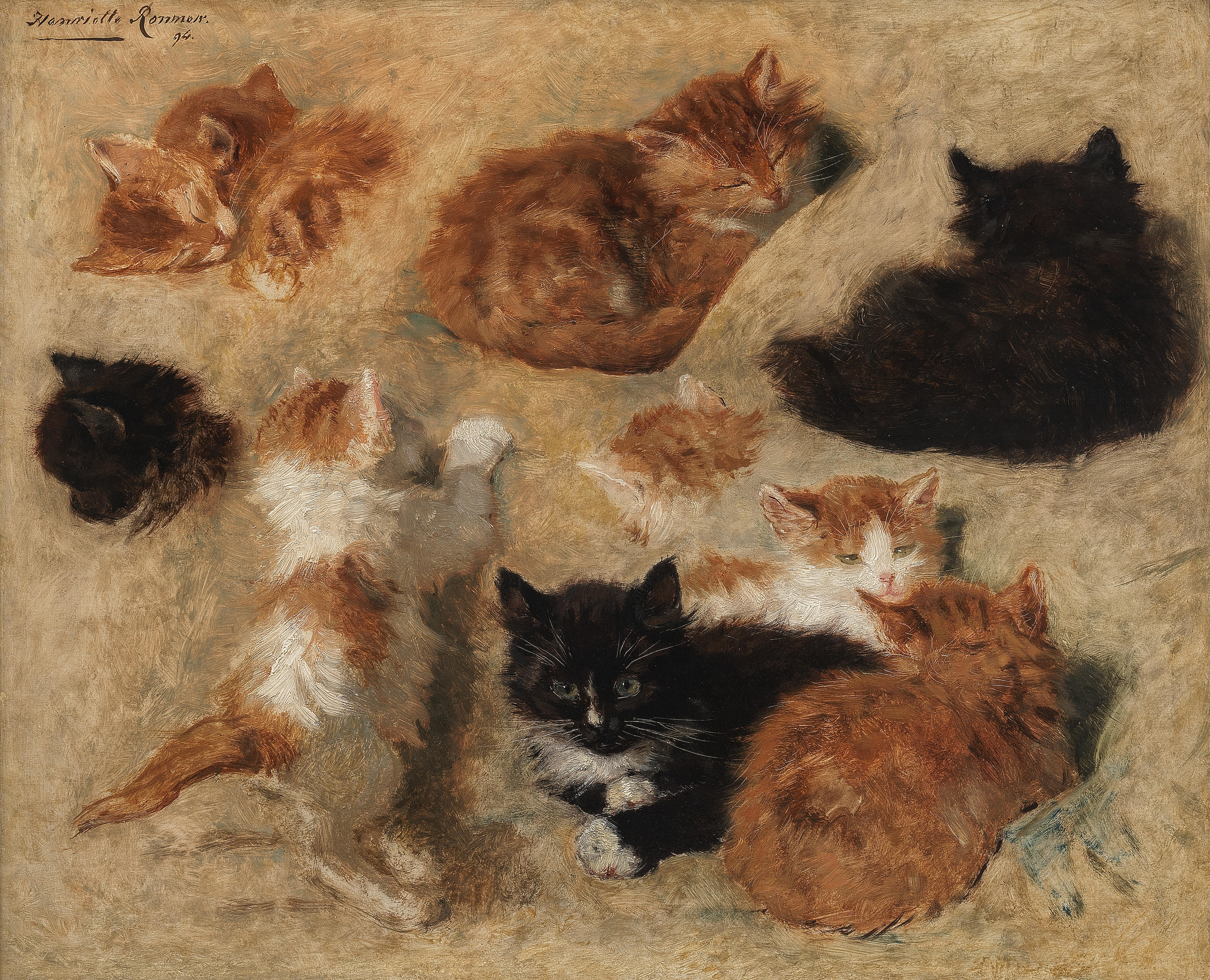 HENRIETTE RONNER KNIP DUTCH 1821 1909 Sleepy kittens signed and