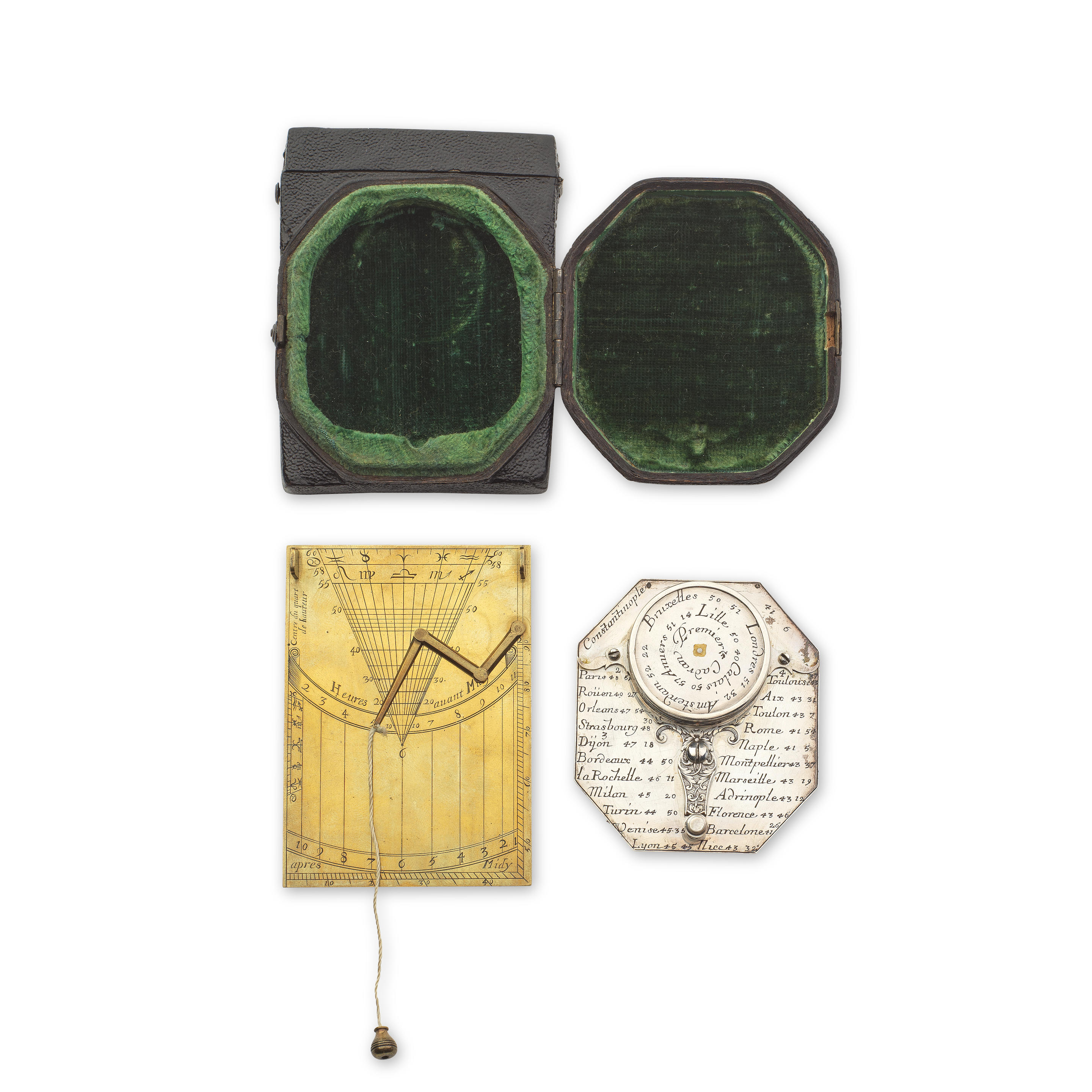 A SILVER BUTTERFIELD DIAL AND GILT BRASS BLONDEAU REGIOMONTANUS DIAL