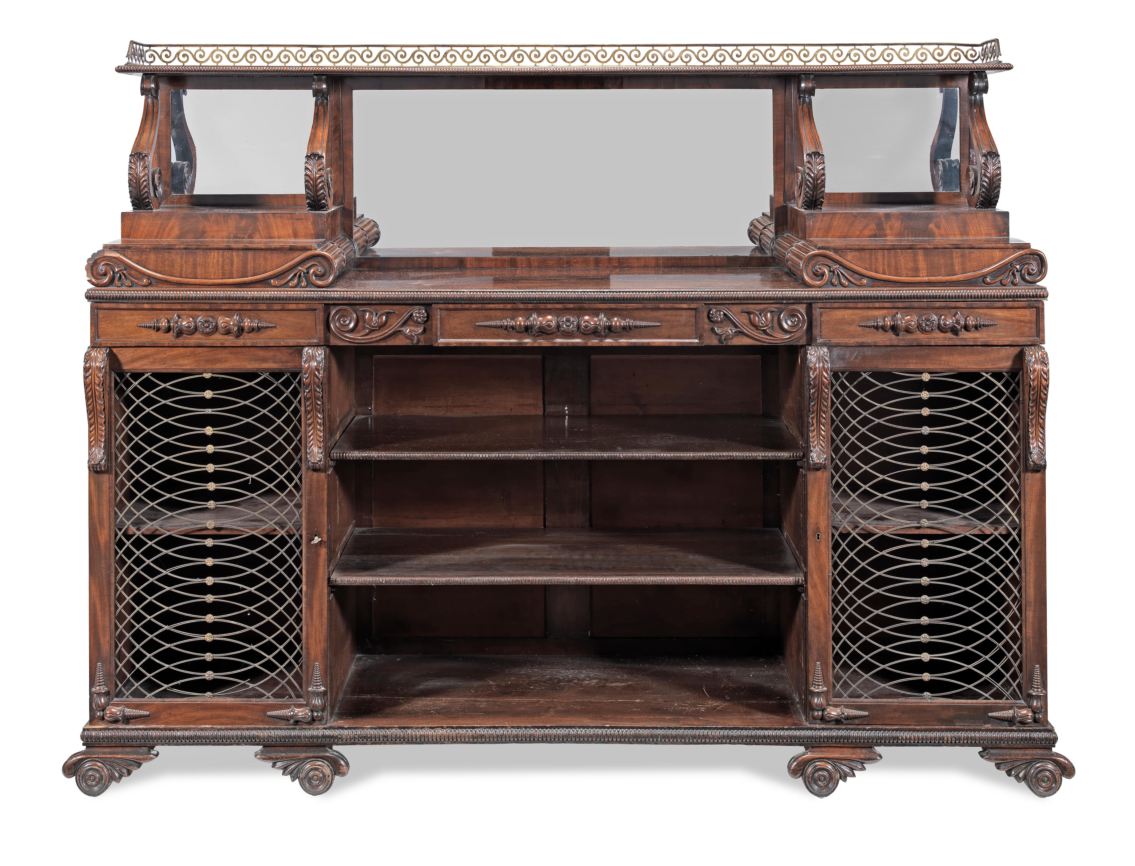 A GEORGE IV MAHOGANY LOW CABINET OR LOW BOOKCASE possibly