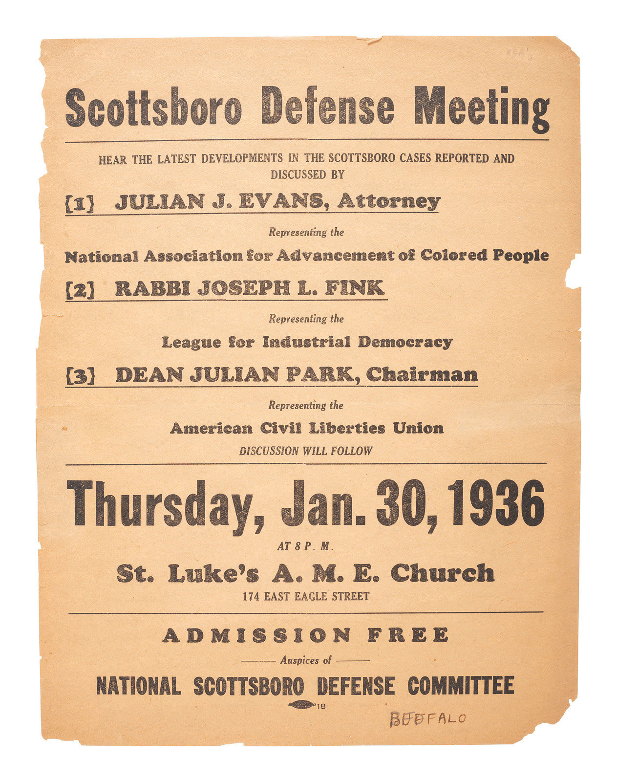 CIVIL RIGHTS Scottsboro Defense Meeting National Scottsboro Defense Committee January