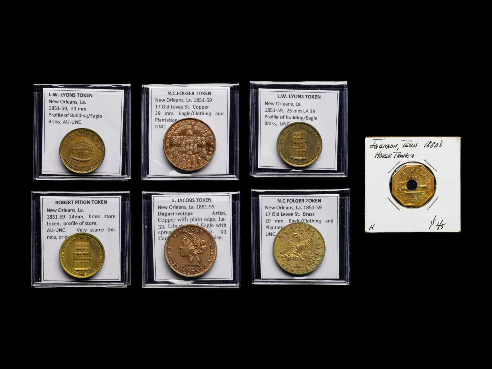 EXONUMIA A Collection of Seven Private Issue Advertising Tokens Mid