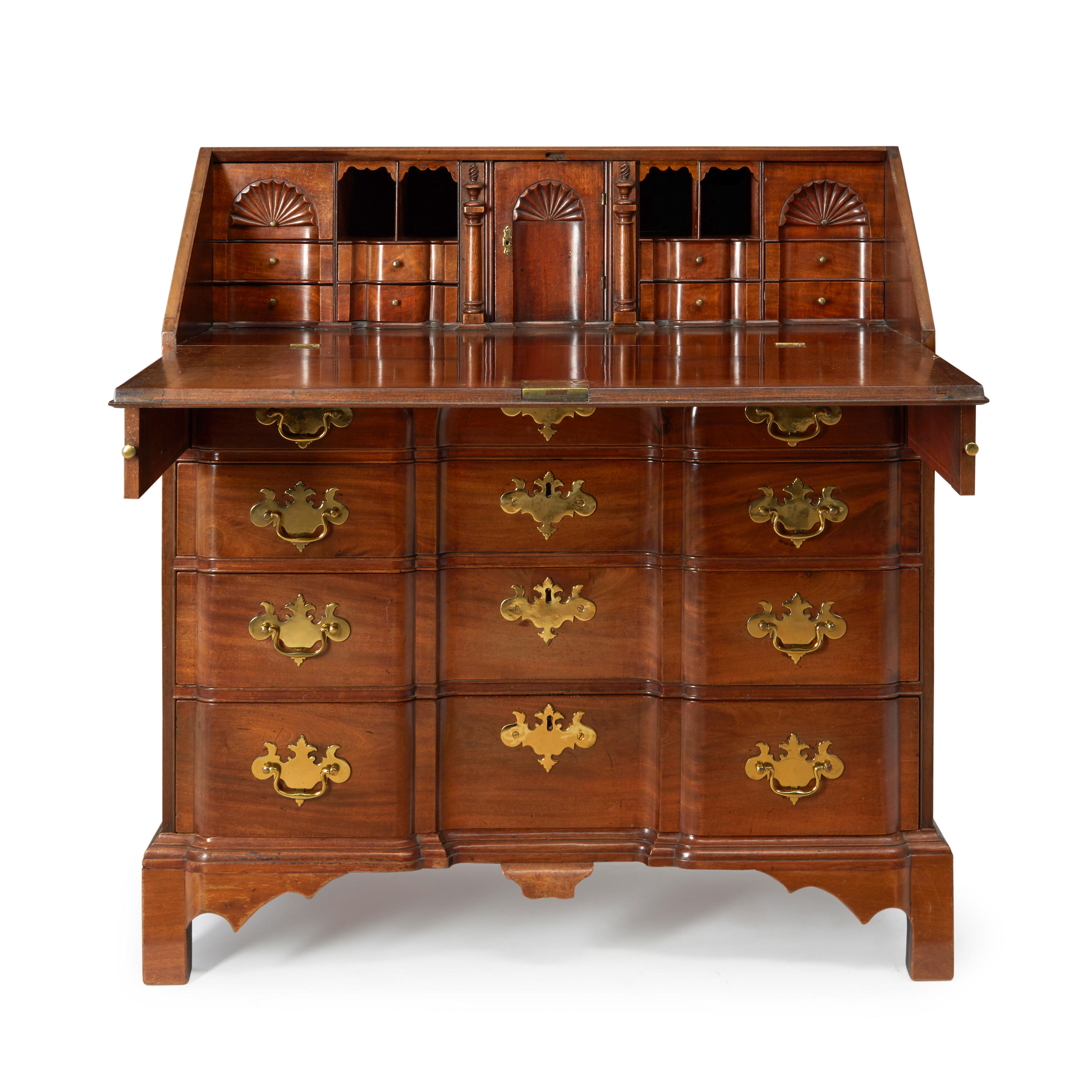 CHIPPENDALE MAHOGANY BLOCK FRONT SLANT LID DESK Massachusetts c 1780