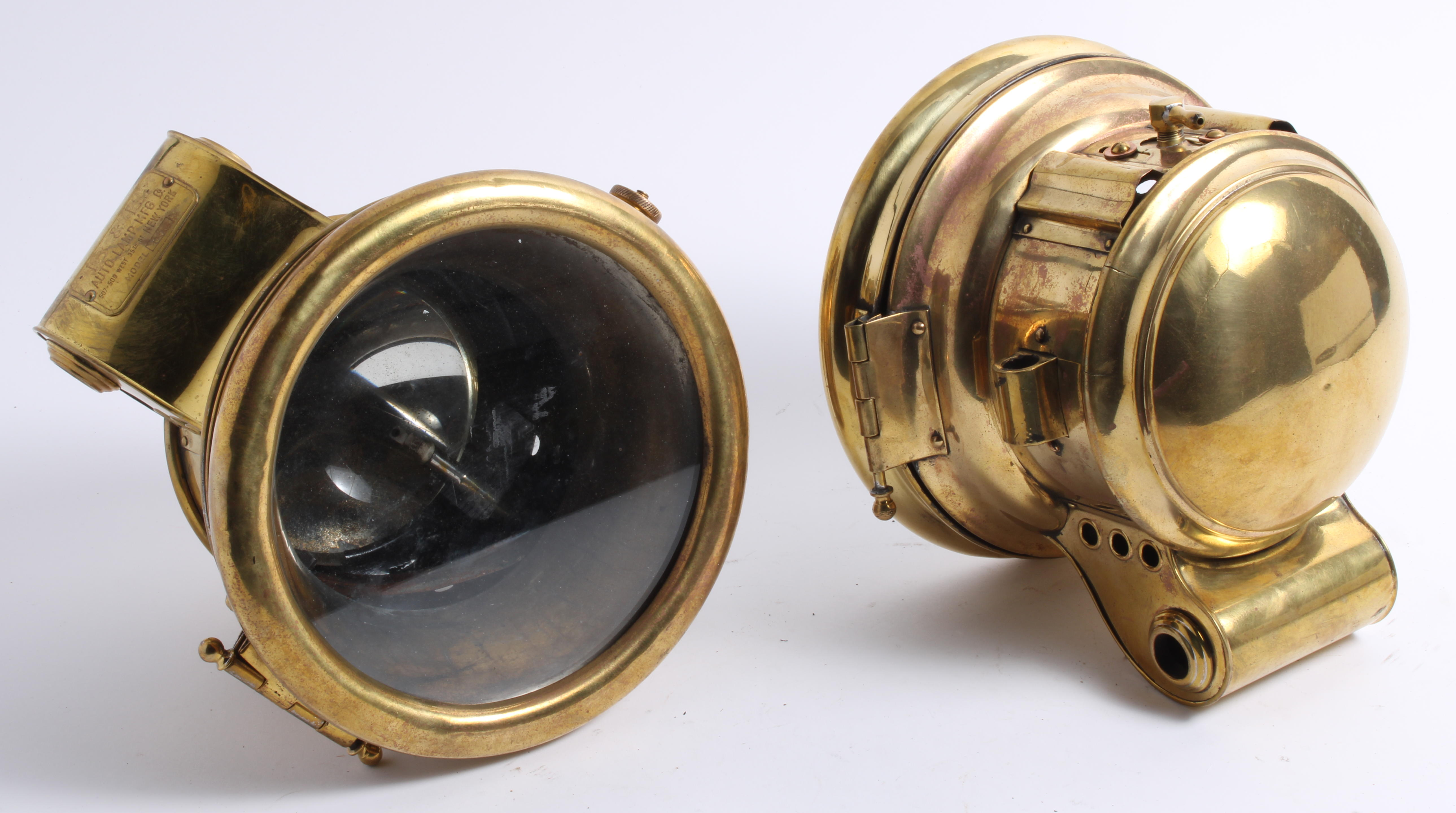 A NEAR PAIR OF ACETYLENE HEADLAMPS BY B L AUTO