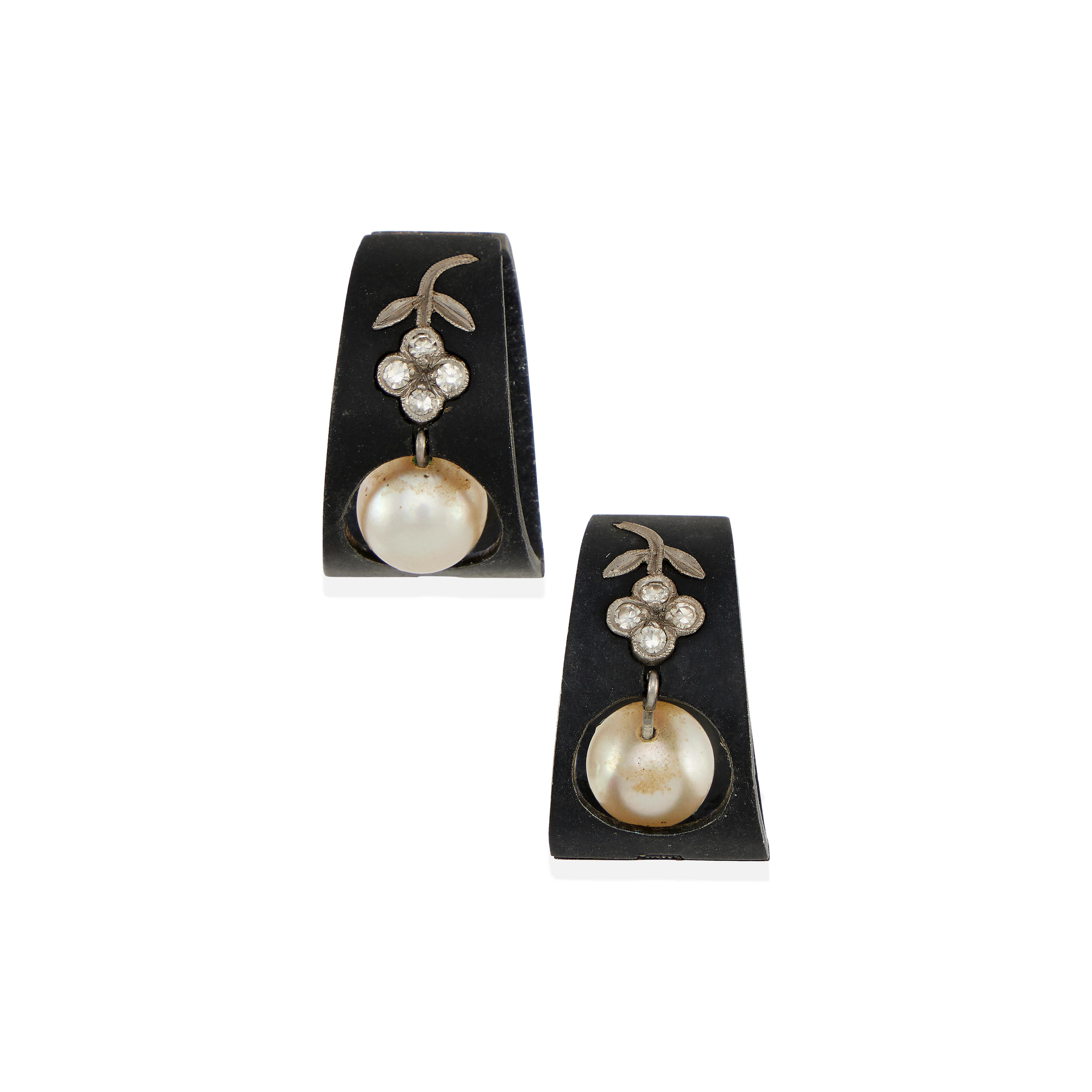 MARSH CO A PAIR OF PATINATED STEEL DIAMOND AND CULTURED