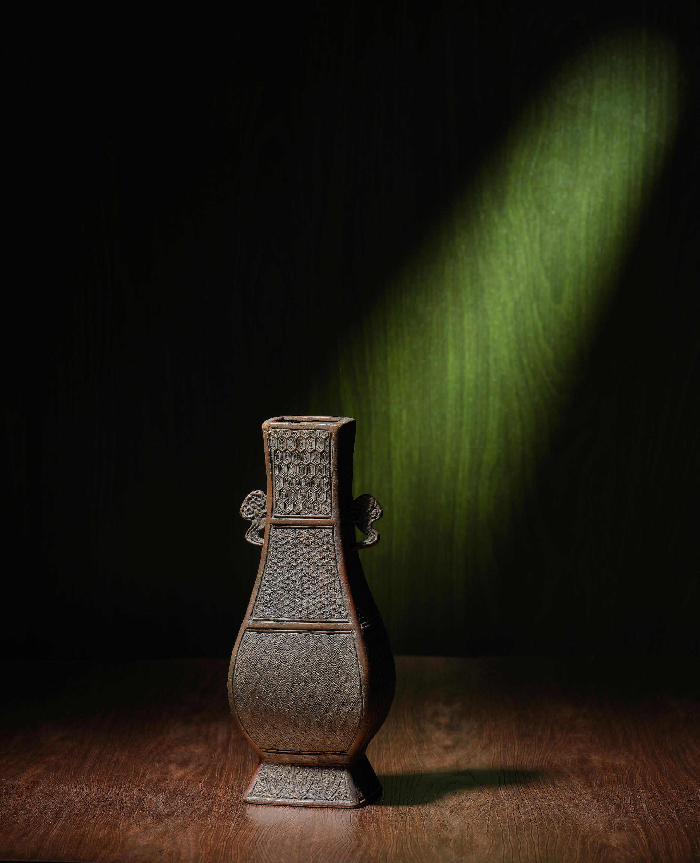A BRONZE CLOUD HANDLED VASE Song Dynasty Of archaistic bronze