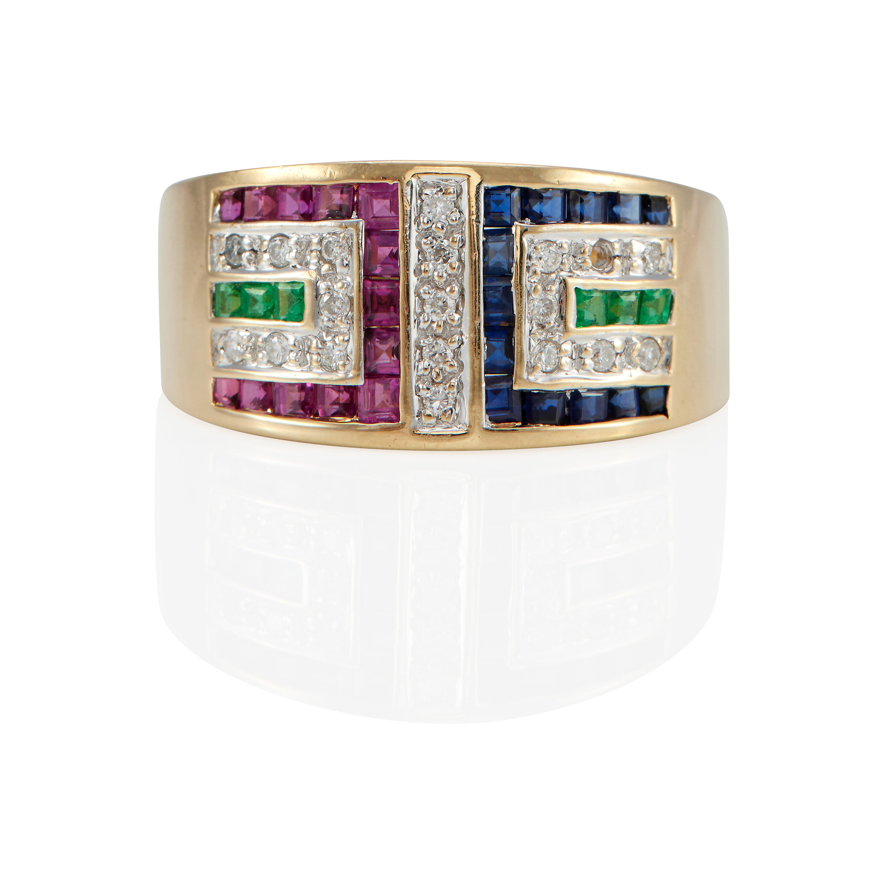 A 14K GOLD DIAMOND AND GEM SET RING 14k yellow