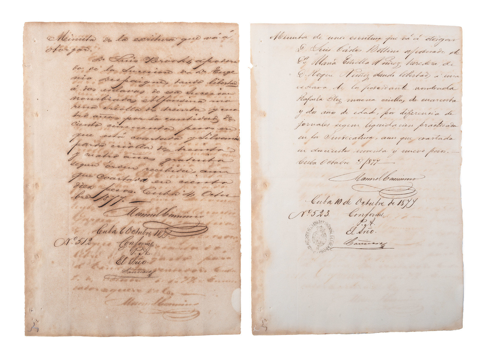 SLAVERY amp ABOLITION A group of 12 manumission documents for