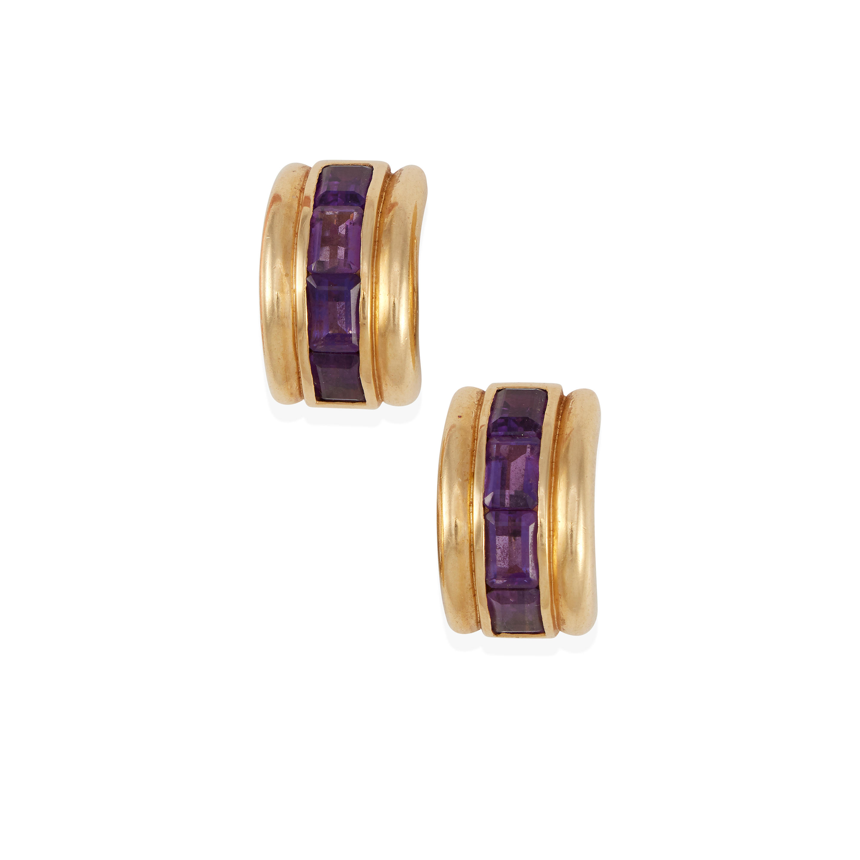 A PAIR OF 14K GOLD AND AMETHYST EARRINGS 14k yellow