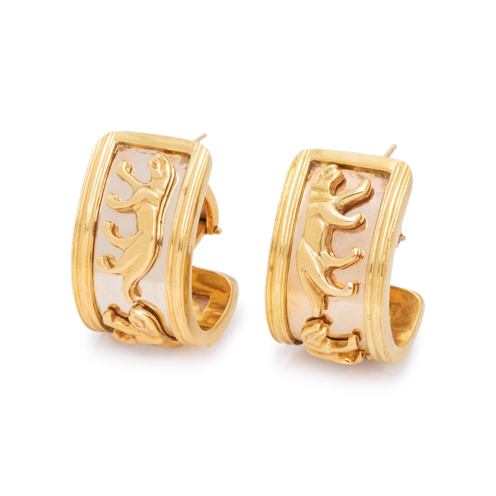 BICOLOR GOLD PANTHER HOOP EARCLIPS Consisting of a half hoop