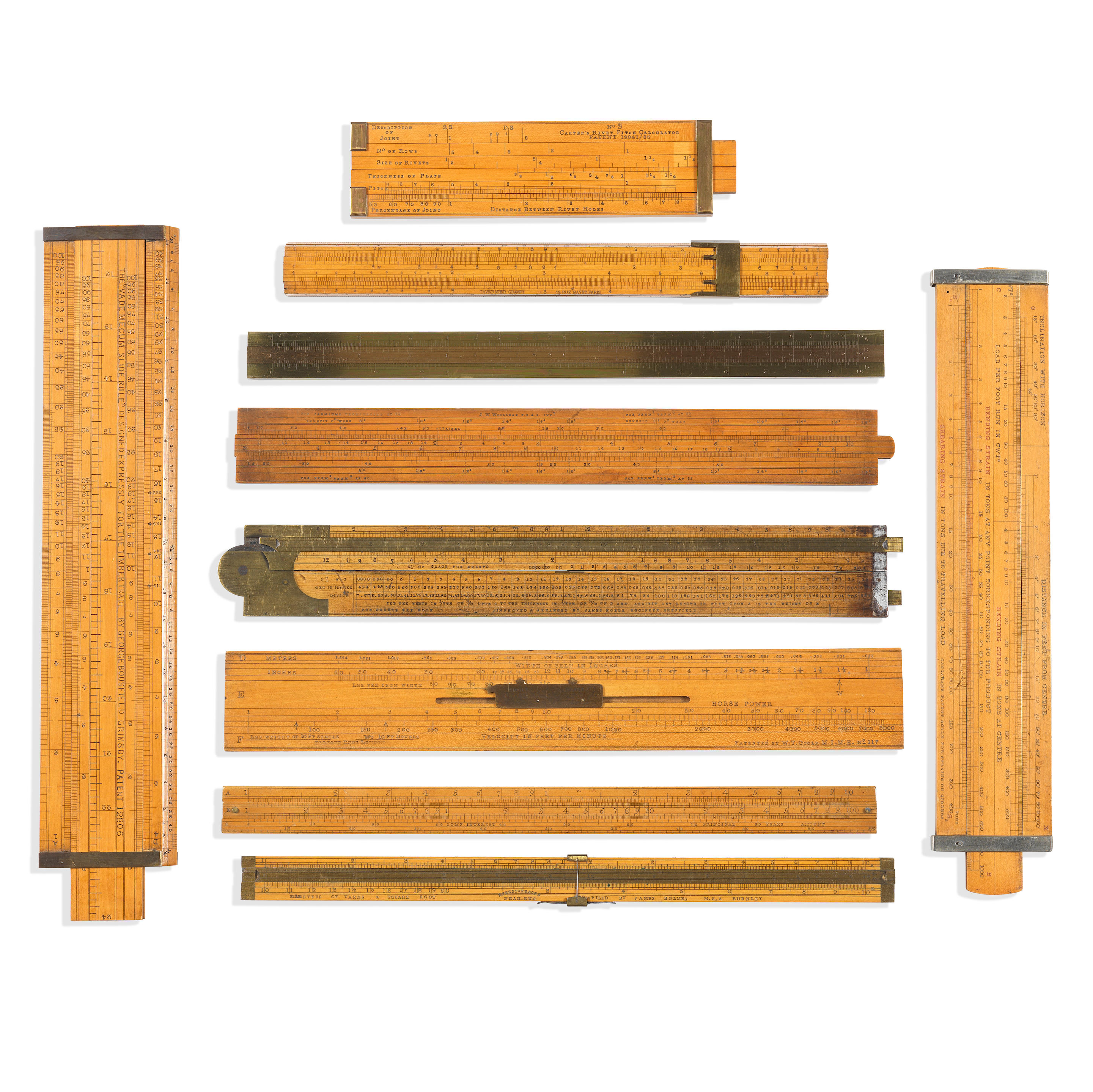 A COLLECTION OF TEN SLIDE RULES ENGLISH 19TH CENTURY including