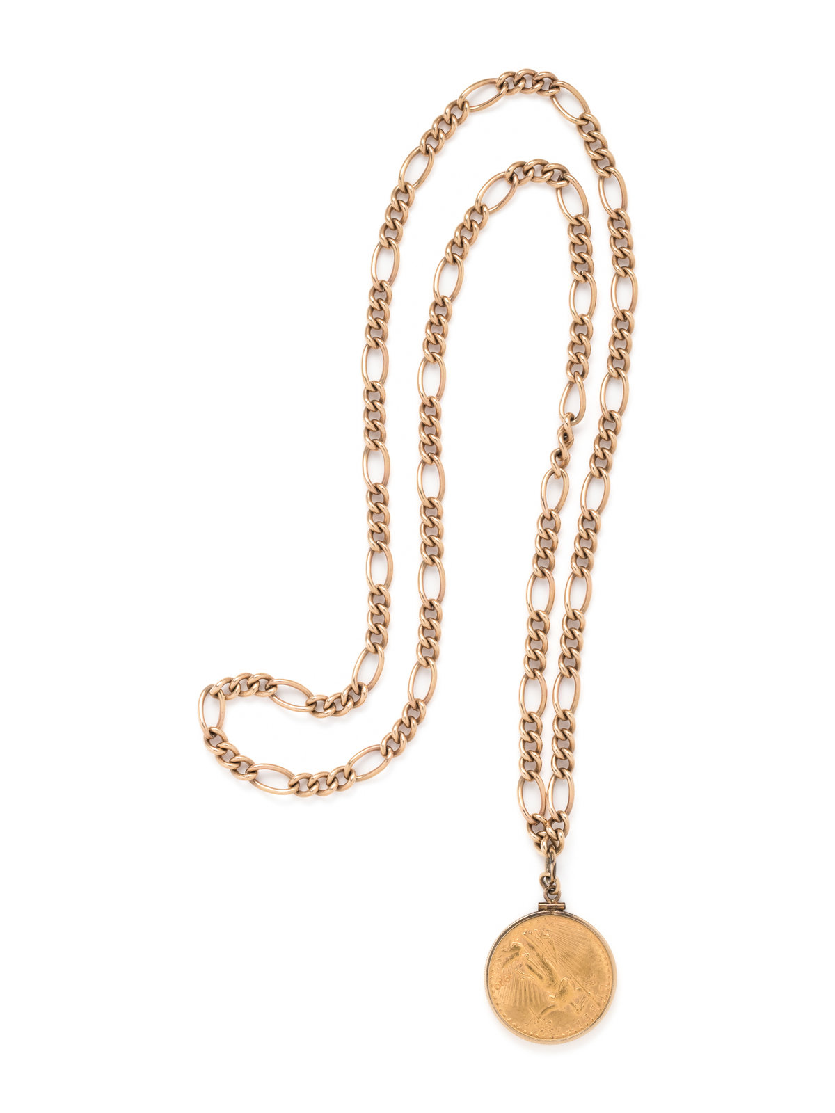 GOLD AND COIN LONGCHAIN NECKLACE Consisting of a rose gold