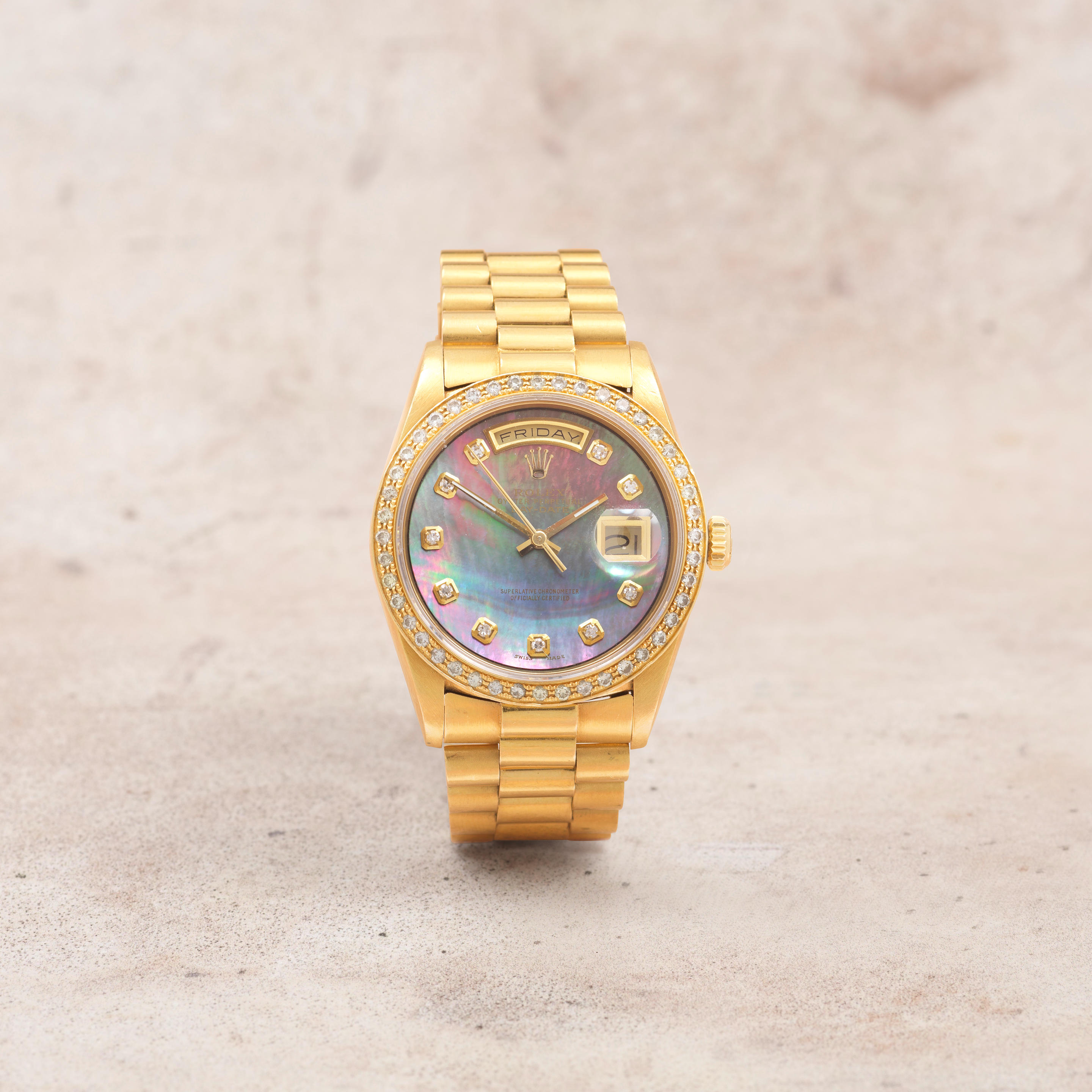 ROLEX A FINE AND RARE 18K GOLD DIAMOND SET AUTOMATIC