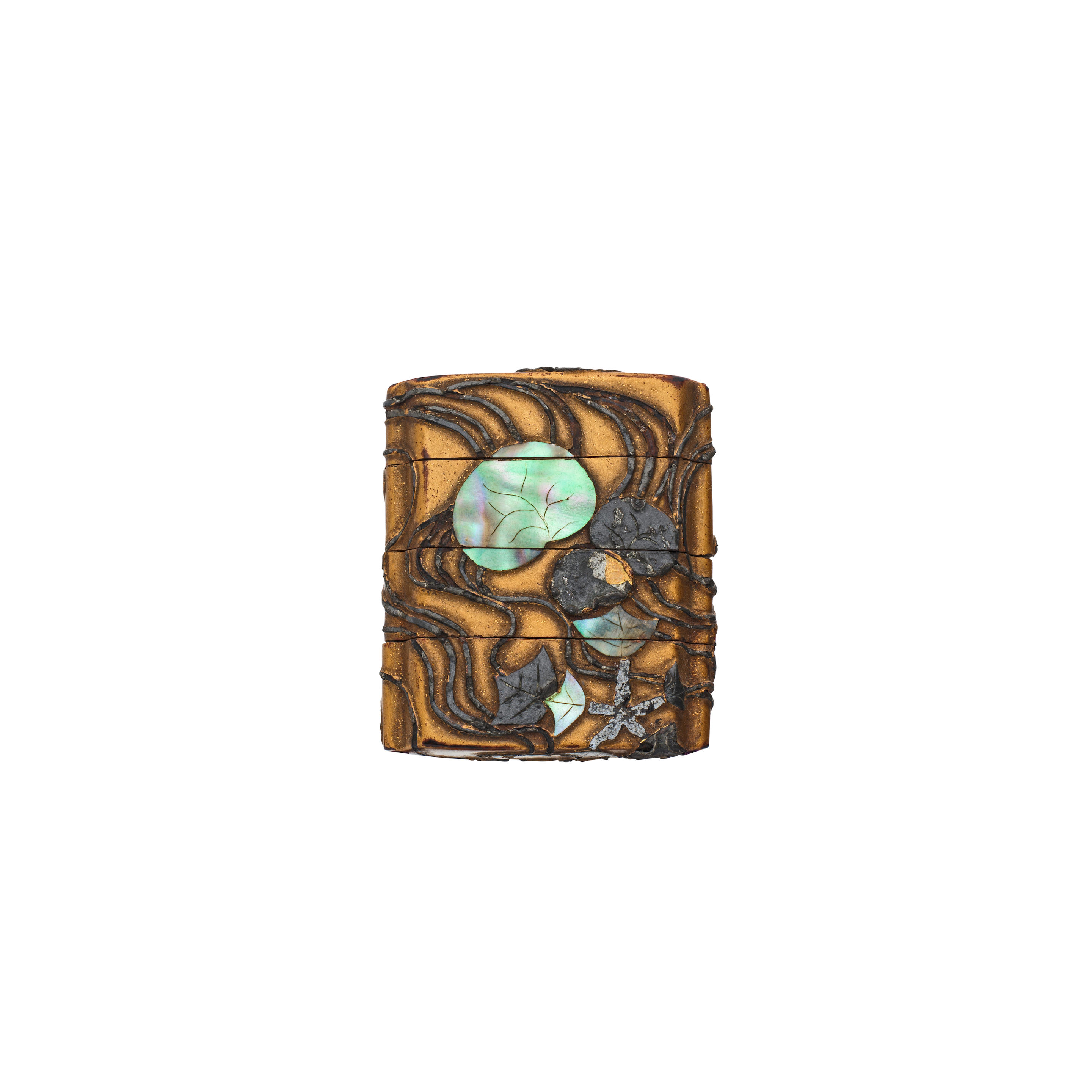 A GOLD LACQUER SMALL THREE CASE INRO IN RINPA STYLE
