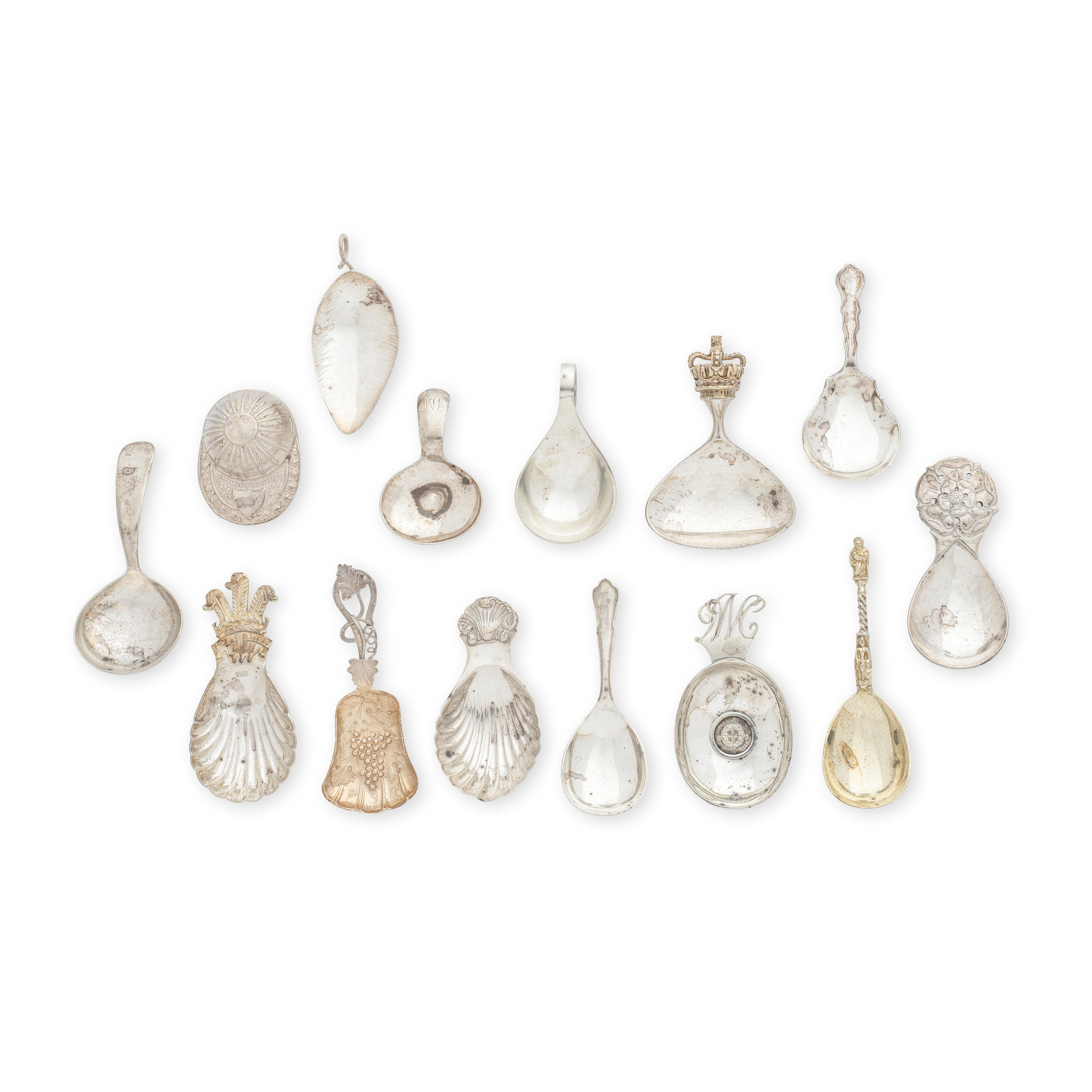 A COLLECTION OF FOURTEEN MODERN SILVER CADDY SPOONS various maker