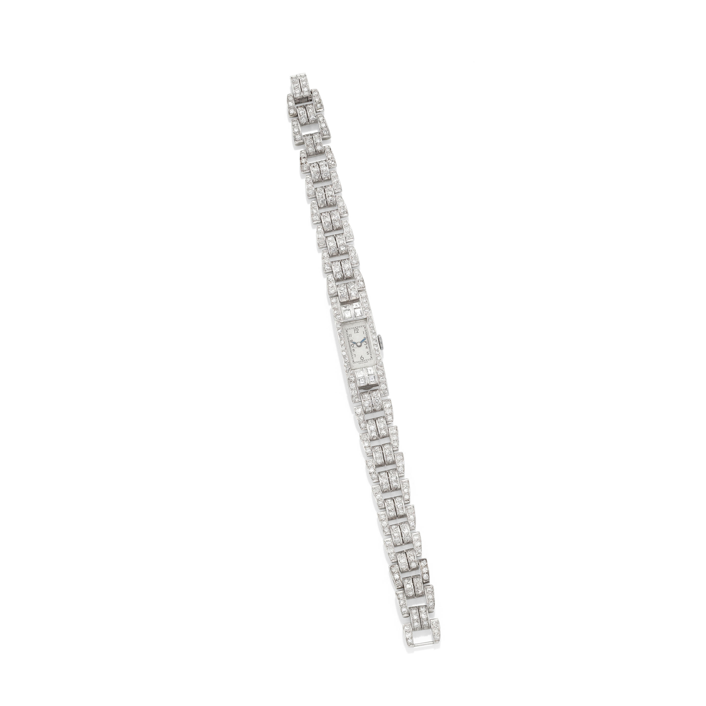 ART DECO DIAMOND BRACELET WATCH CIRCA 1935 The rectangular dial