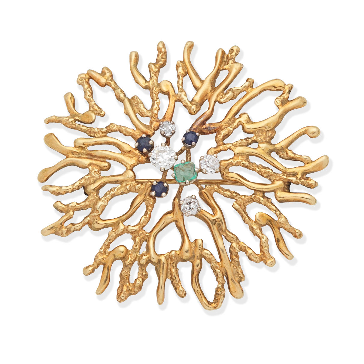 JOHN DONALD DIAMOND EMERALD AND SAPPHIRE BROOCH 1989 Of 18